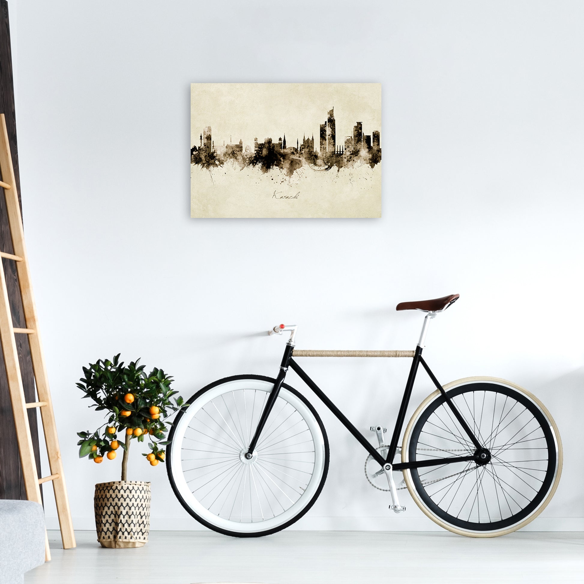 Karachi Pakistan Skyline Vintage Art Print by Michael Tompsett A2 Black Frame