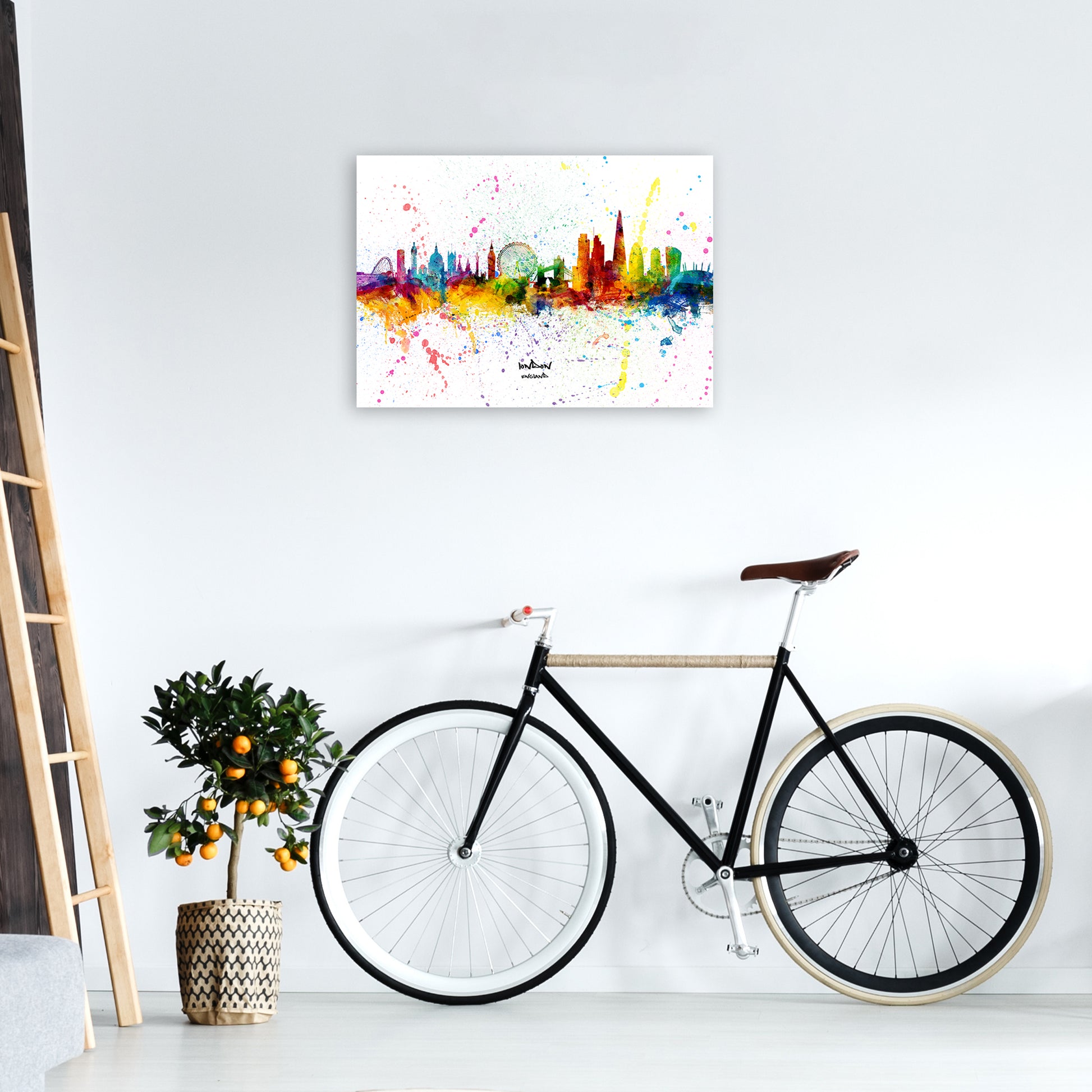 London England Skyline Splash Art Print by Michael Tompsett A2 Black Frame
