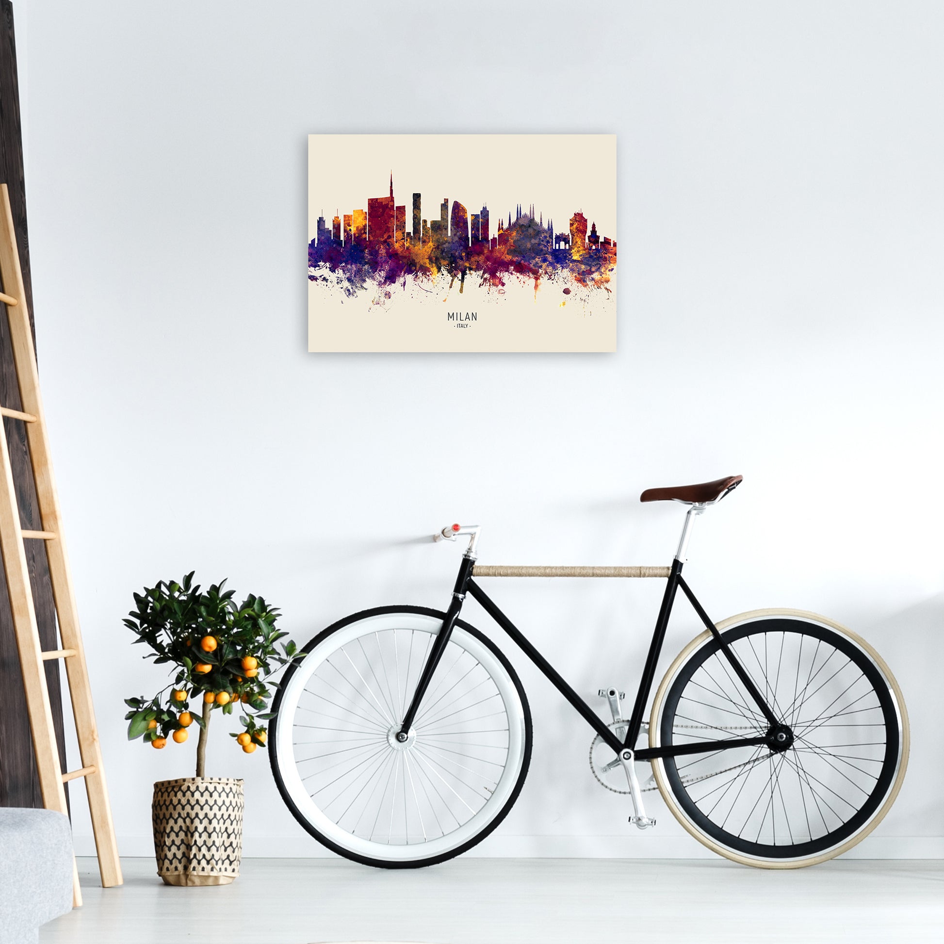 Milan Italy Skyline Autumn City Name Art Print by Michael Tompsett A2 Black Frame