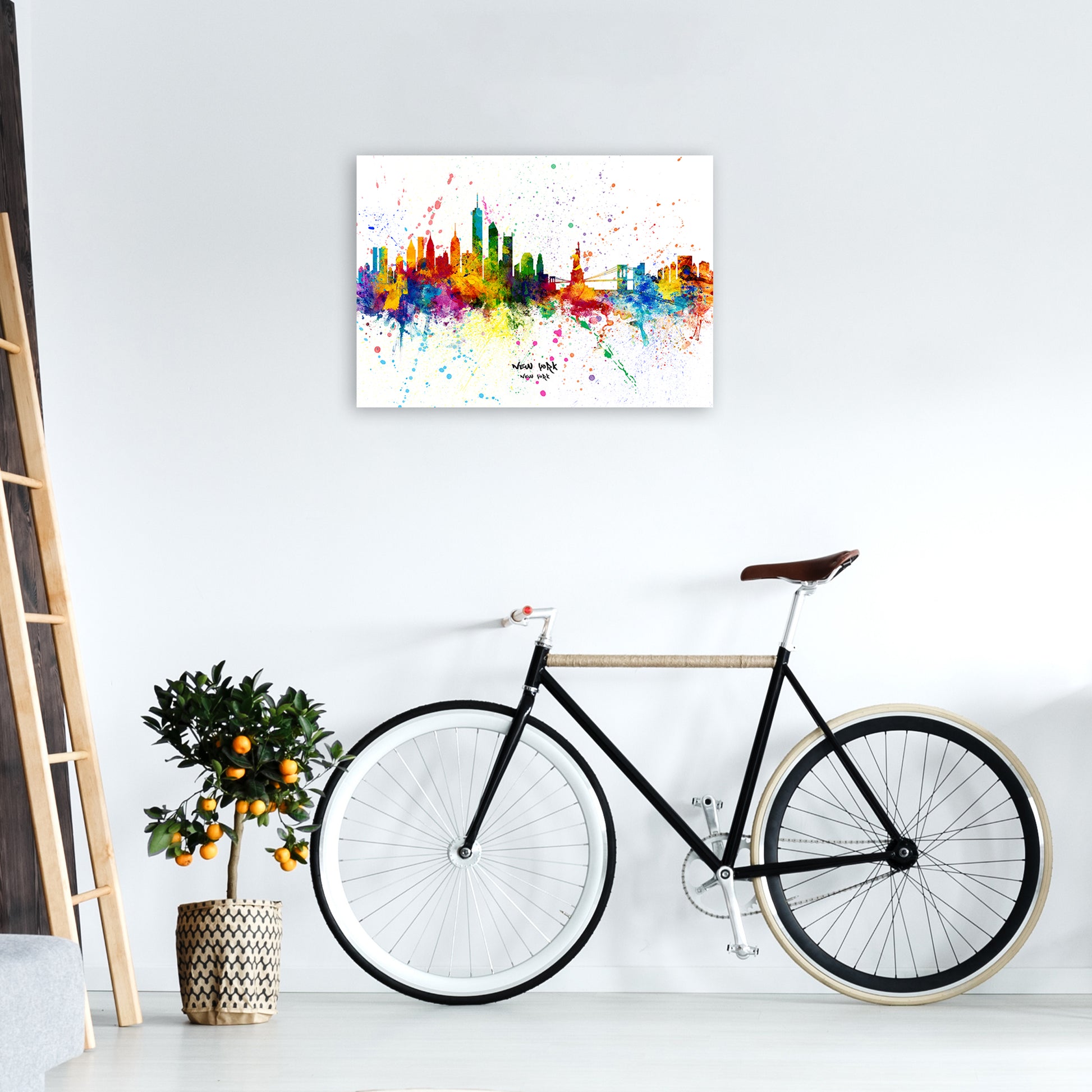 New York New York Skyline Splash Art Print by Michael Tompsett A2 Black Frame