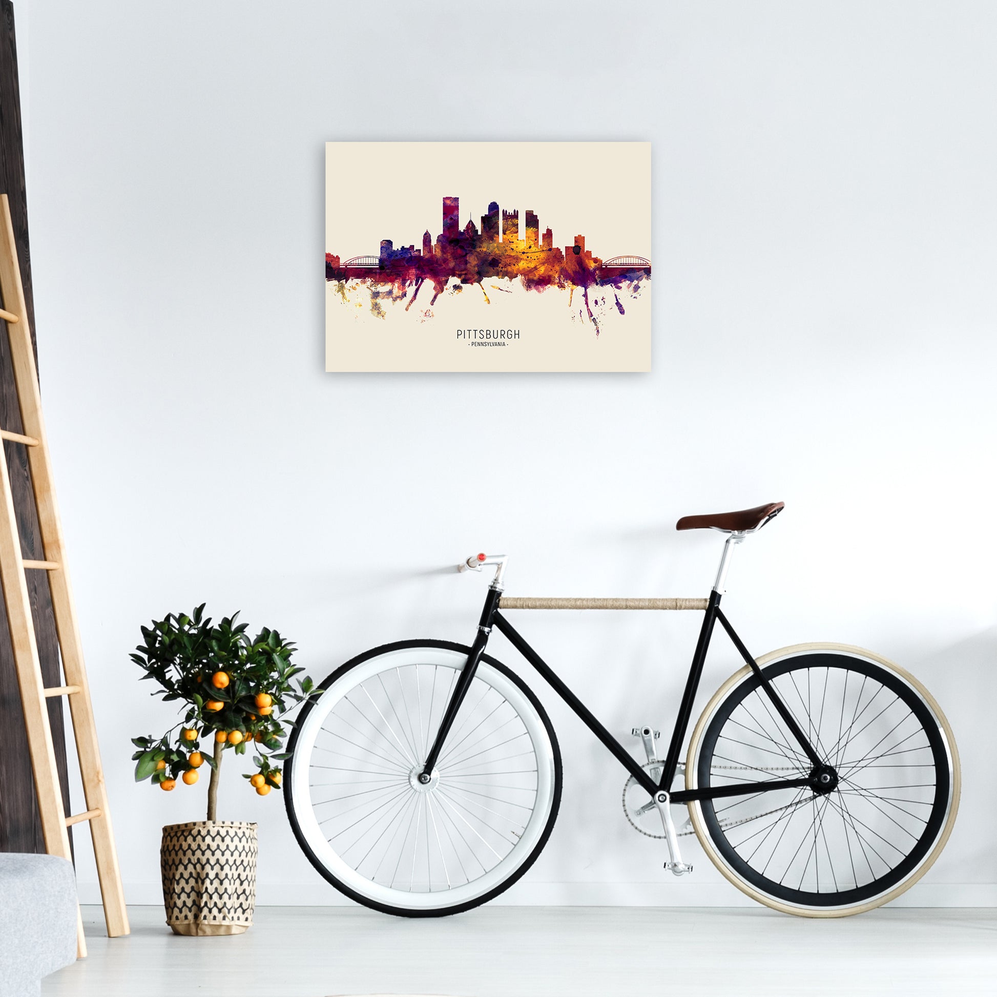 Pittsburgh Pennsylvania Skyline Autumn City Name Art Print by Michael Tompsett A2 Black Frame