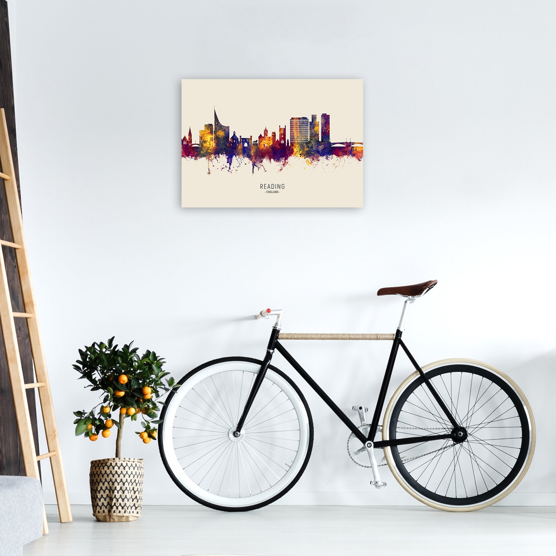 Reading England Skyline Autumn City Name Art Print by Michael Tompsett A2 Black Frame