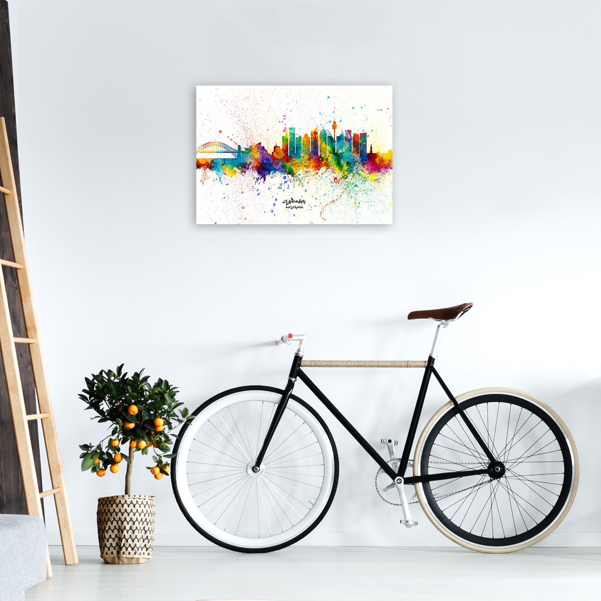 Sydney Australia Skyline Splash Art Print by Michael Tompsett A2 Black Frame