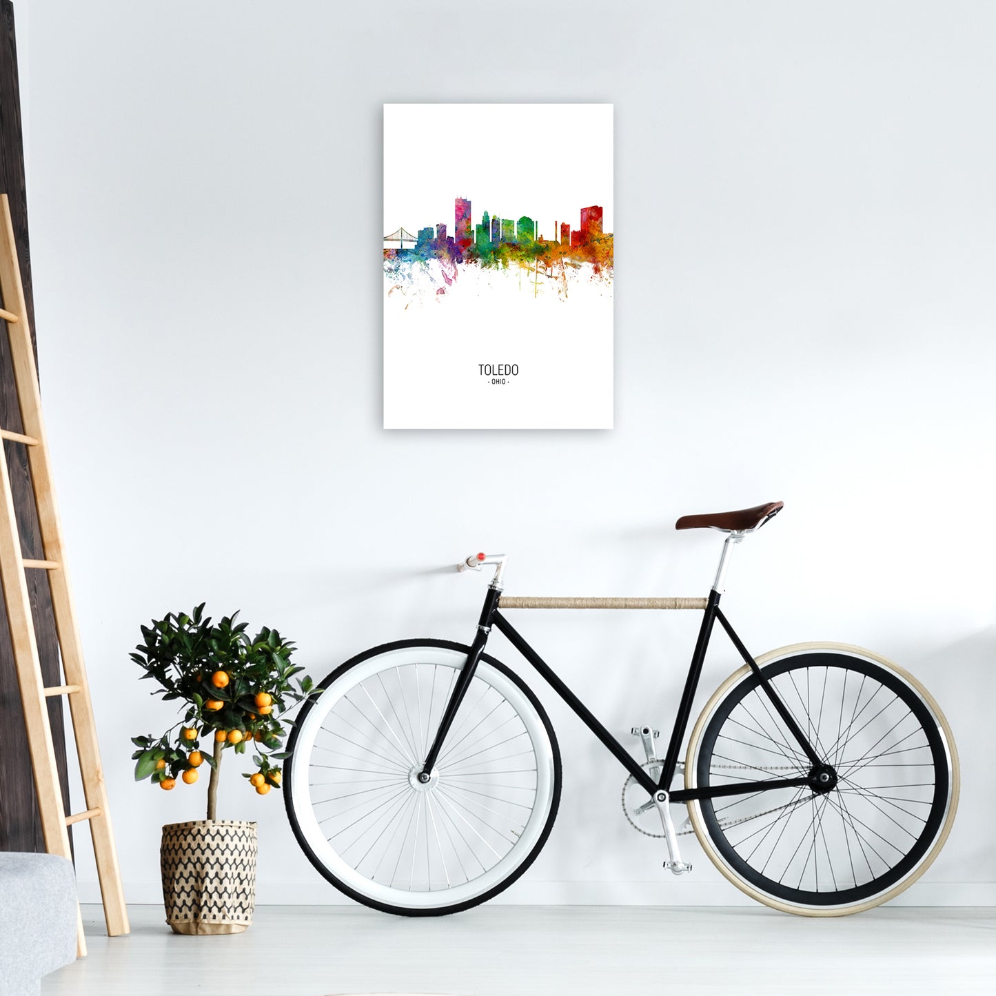 Toledo Ohio Skyline Portrait Art Print by Michael Tompsett A2 Black Frame