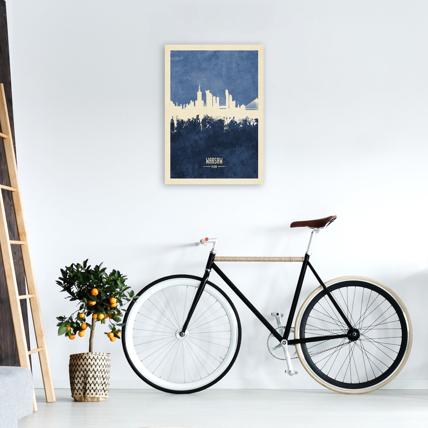 Warsaw Poland Skyline Portrait Navy Art Print by Michael Tompsett A2 Black Frame