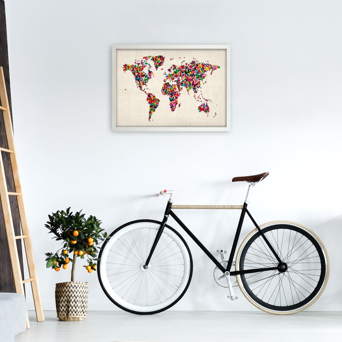 Butterfly Map of the World Art Print by Michael Tompsett A2 Oak Frame