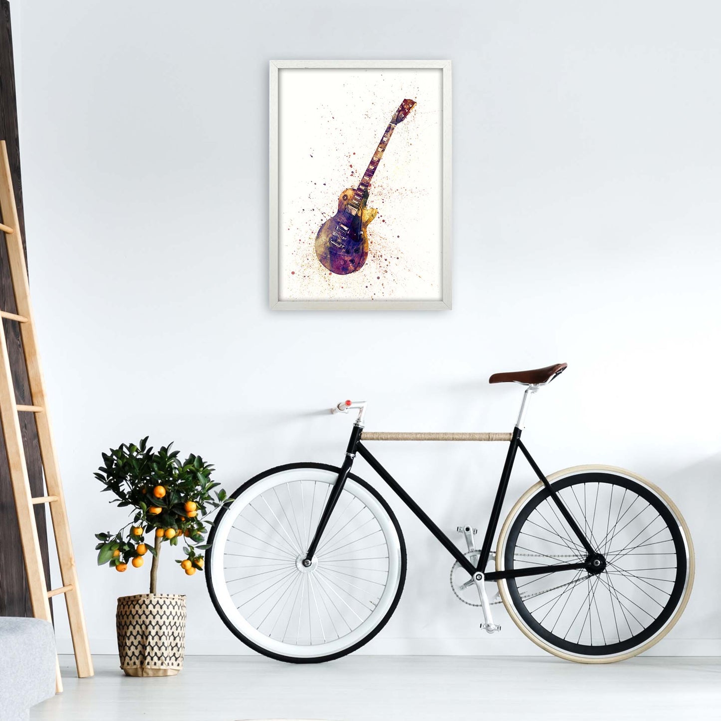 Electric Guitar Watercolour Ii Print by Michael Tompsett A2 Oak Frame