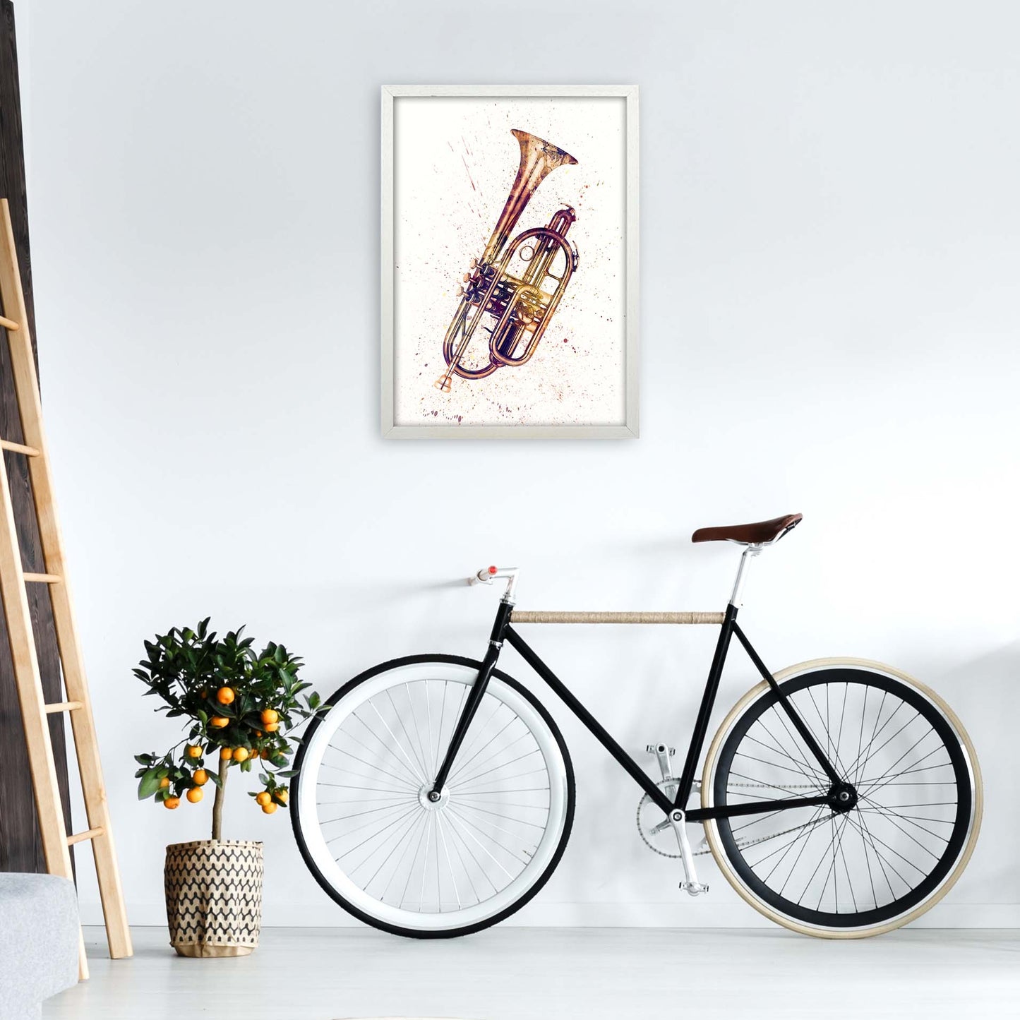 Cornet Watercolour Music Art Print by Michael Tompsett A2 Oak Frame