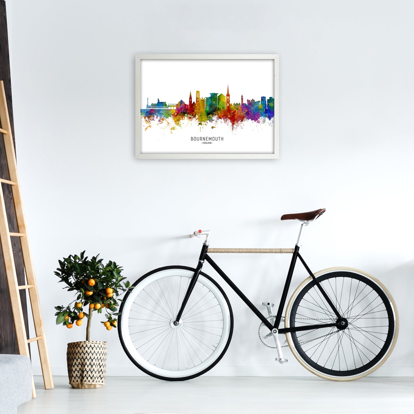 Bournemouth England Skyline Art Print by Michael Tompsett A2 Oak Frame
