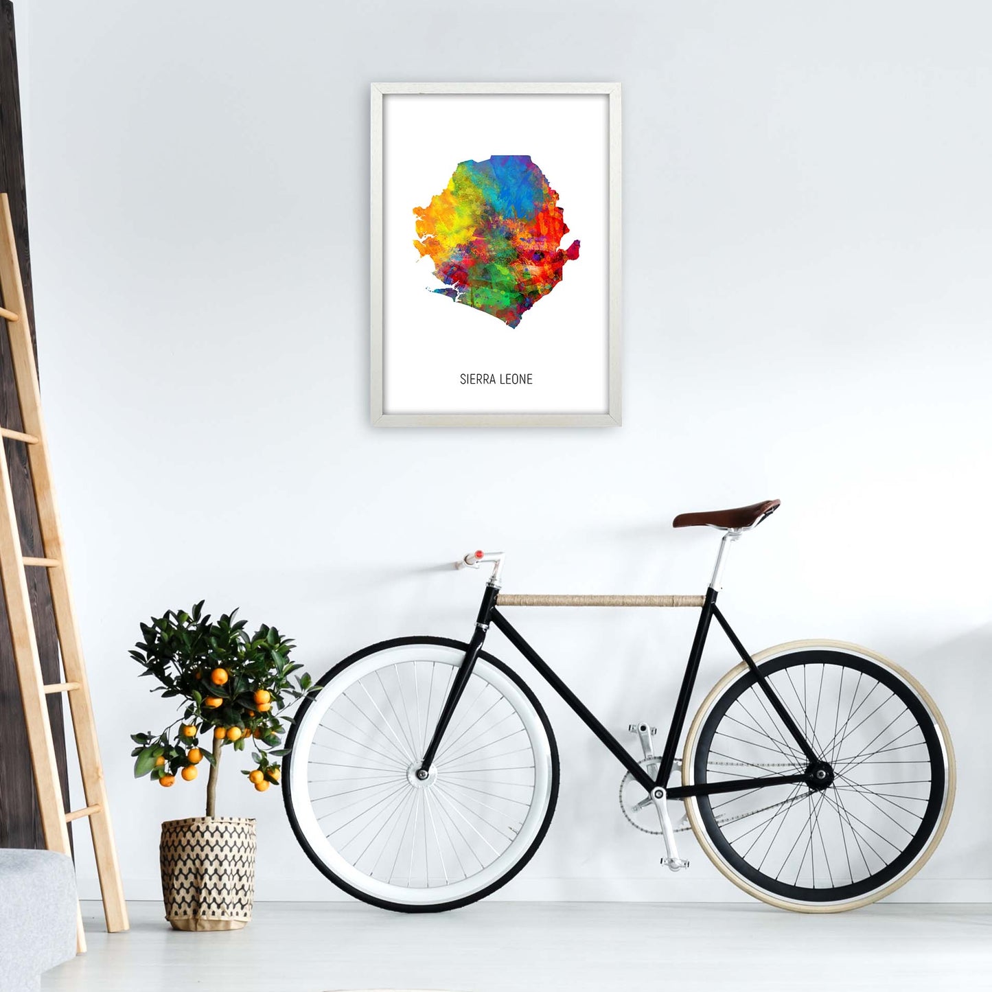 Sierra Leone Watercolour Map Art Print by Michael Tompsett A2 Oak Frame