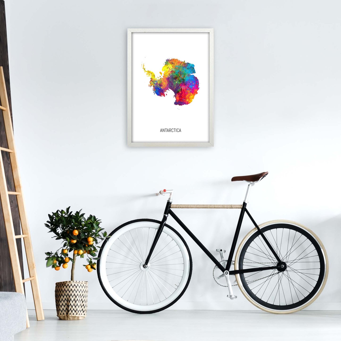 Antarctica Watercolour Map Art Print by Michael Tompsett A2 Oak Frame