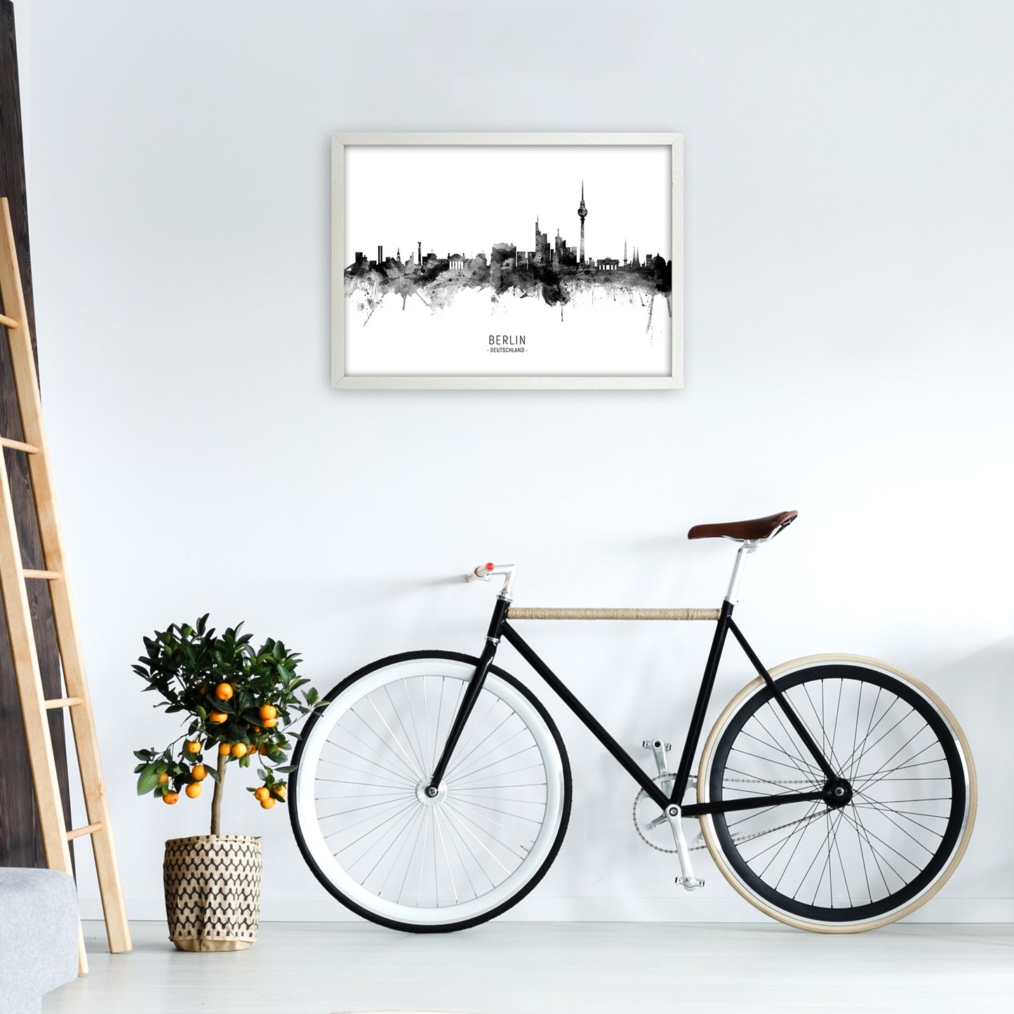 Berlin Germany Skyline Black White City Name by Michael Tompsett A2 Oak Frame