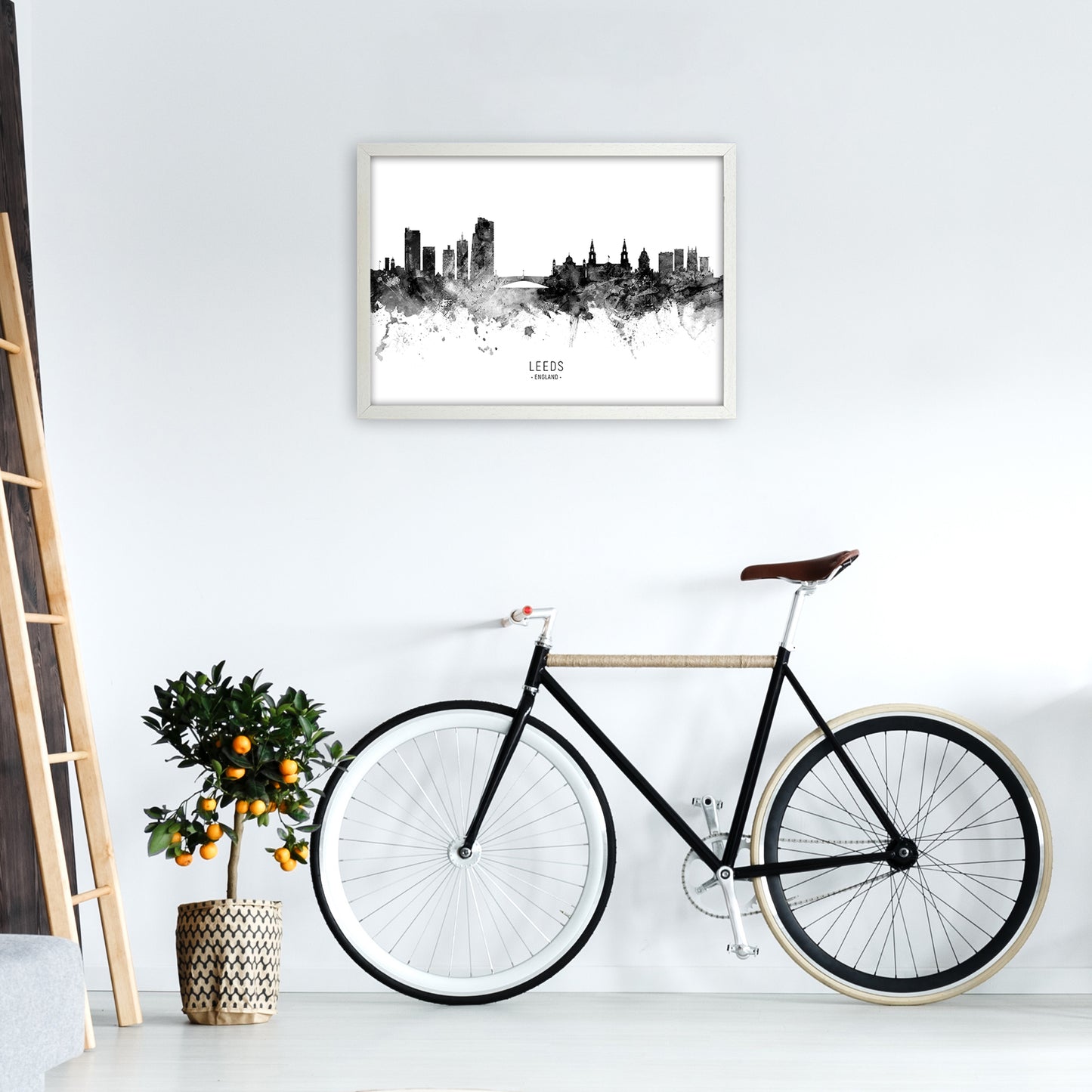 Leeds England Skyline Black White City Name by Michael Tompsett A2 Oak Frame