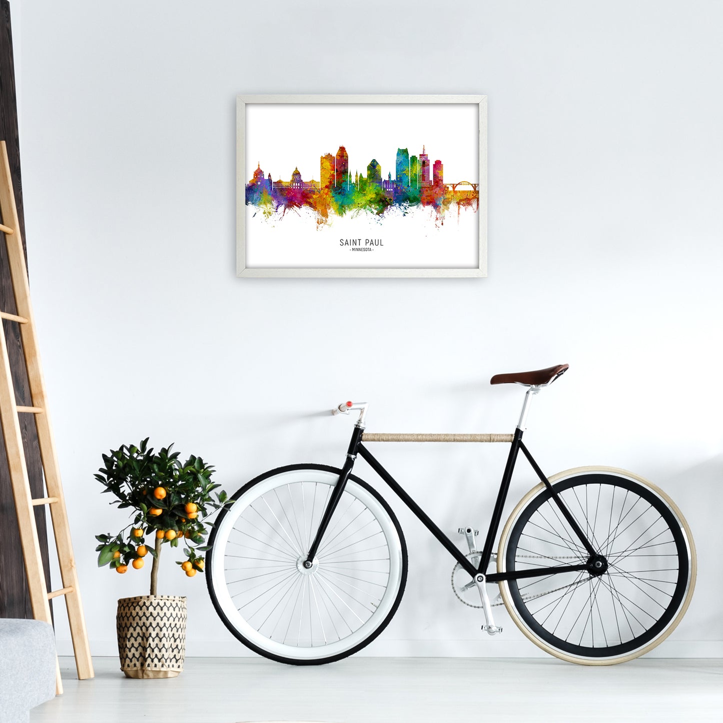 Saint Paul Minnesota Skyline Art Print by Michael Tompsett A2 Oak Frame