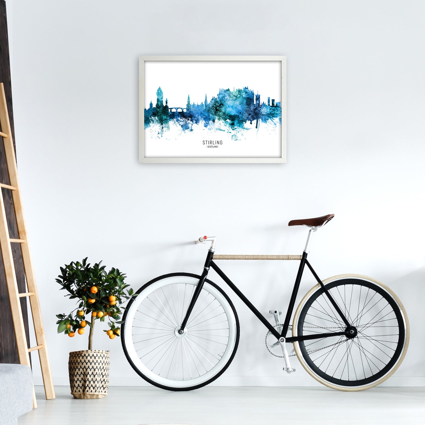 Stirling Scotland Skyline Blue City Name by Michael Tompsett A2 Oak Frame