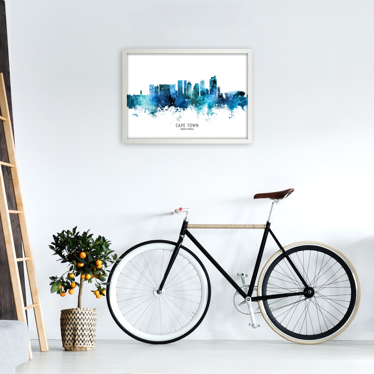 Cape Town South Africa Skyline Blue City Name by Michael Tompsett A2 Oak Frame