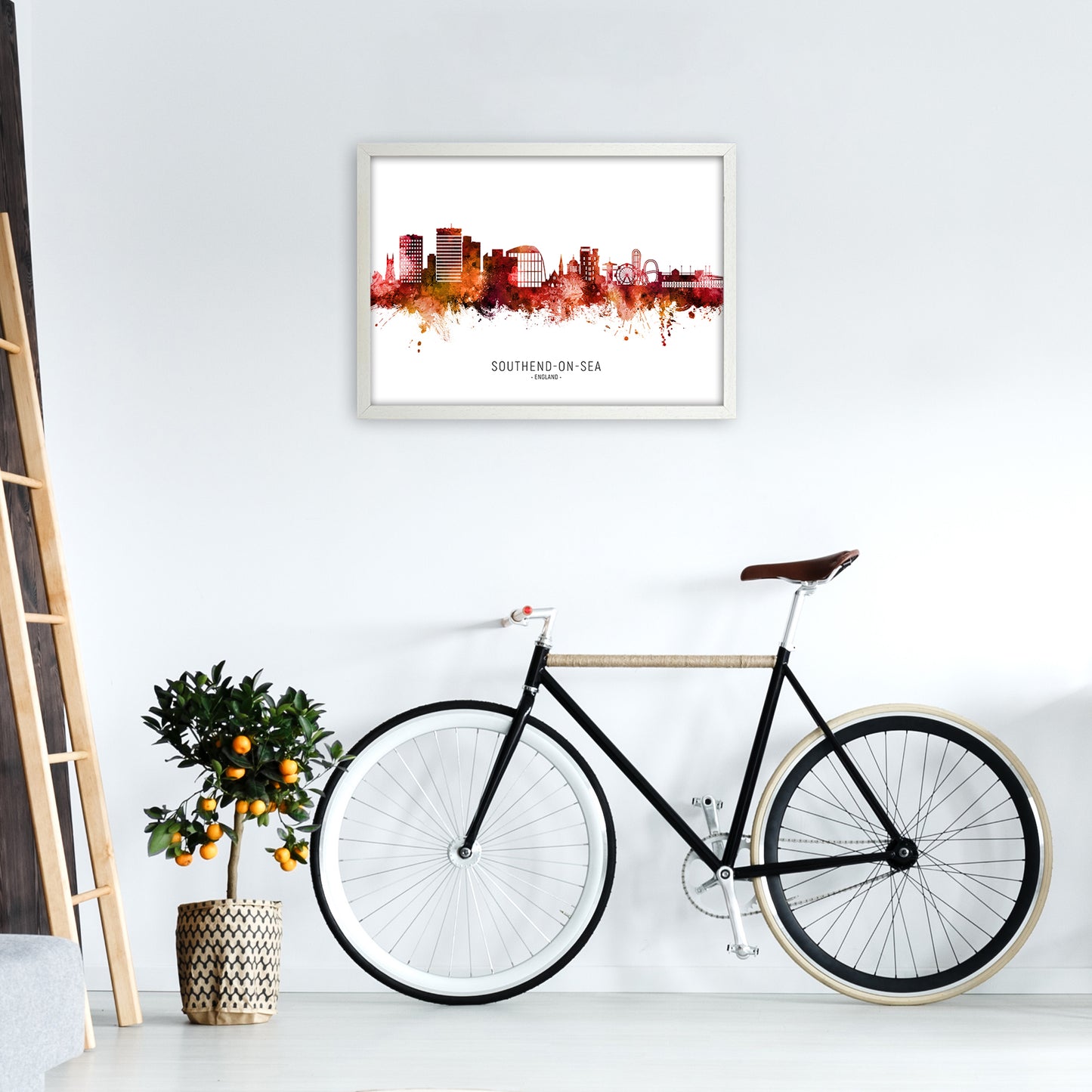 Southend-On-Sea England Skyline Red City Name by Michael Tompsett A2 Oak Frame