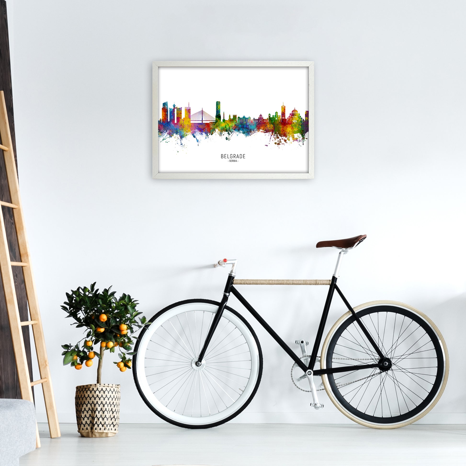 Belgrade Serbia Skyline  Art Print by Michael Tompsett A2 Oak Frame