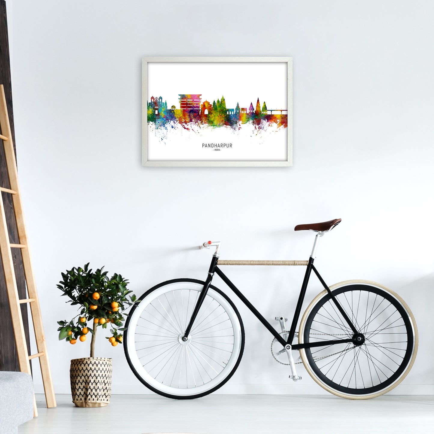 Pandharpur India Skyline  Art Print by Michael Tompsett A2 Oak Frame