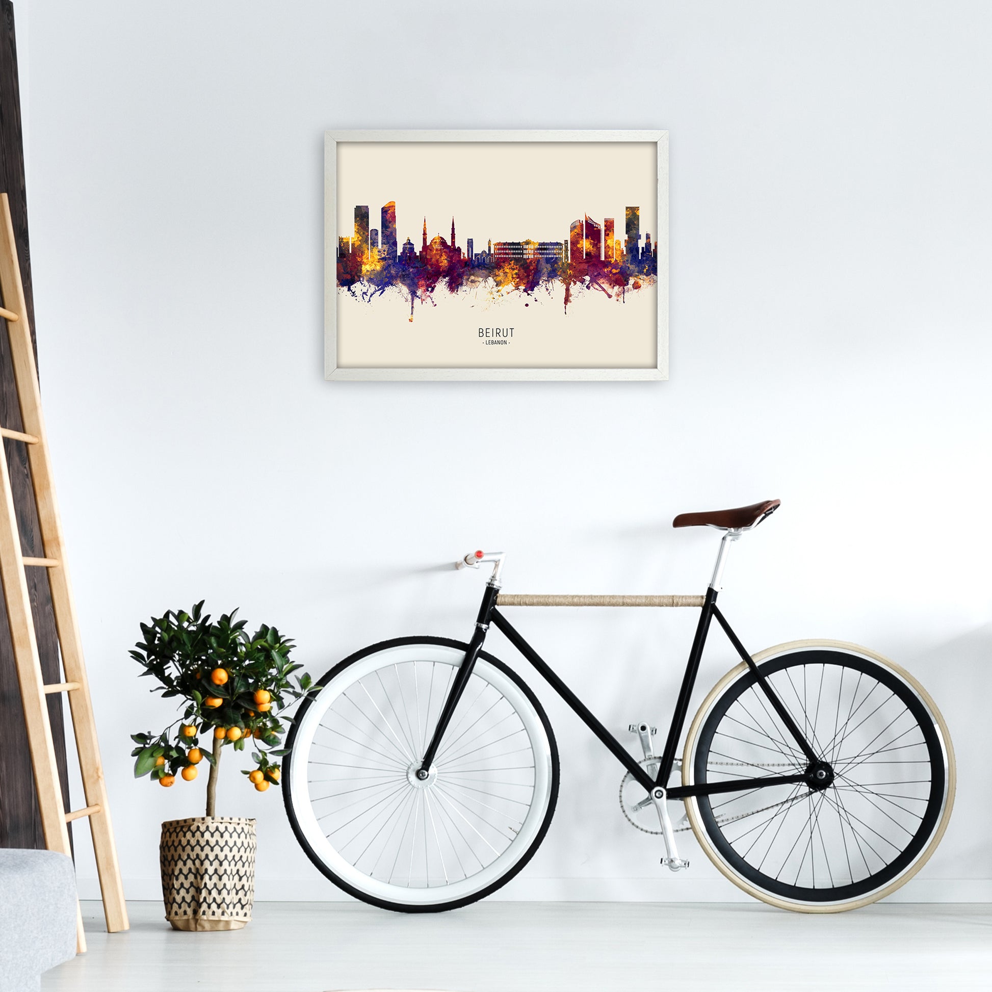 Beirut Lebanon Skyline Autumn City Name Art Print by Michael Tompsett A2 Oak Frame