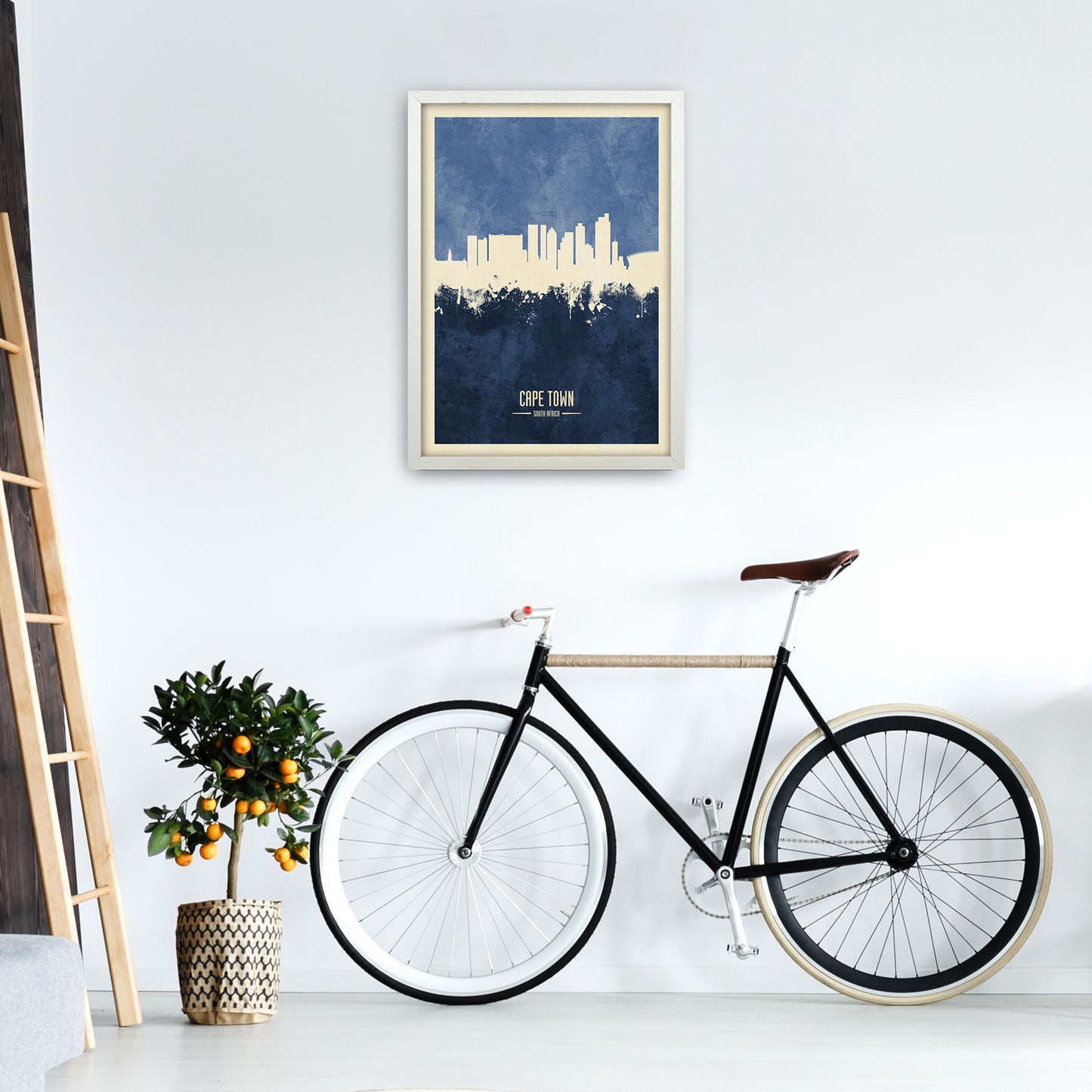 Cape Town South Africa Skyline Portrait Navy Art Print by Michael Tompsett A2 Oak Frame