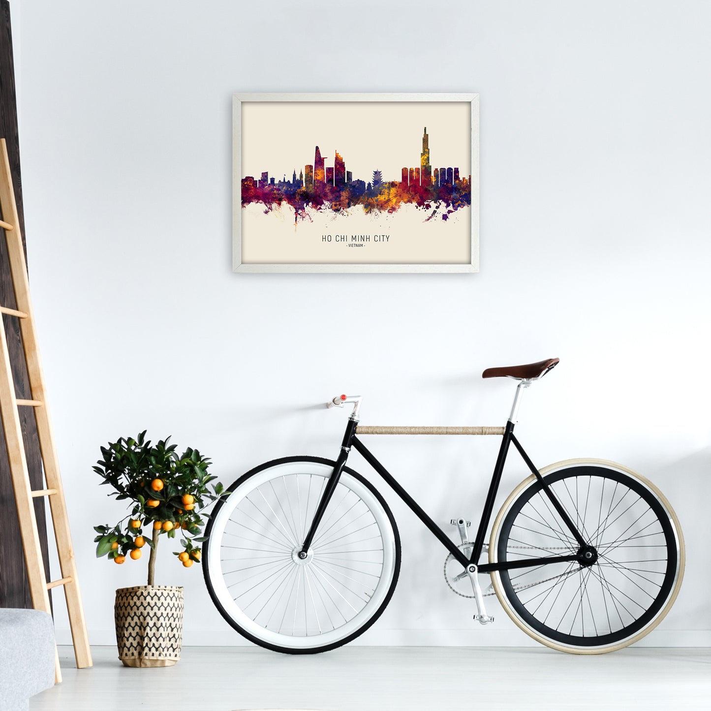 Ho Chi Minh City Vietnam Skyline Autumn City Name Art Print by Michael Tompsett A2 Oak Frame
