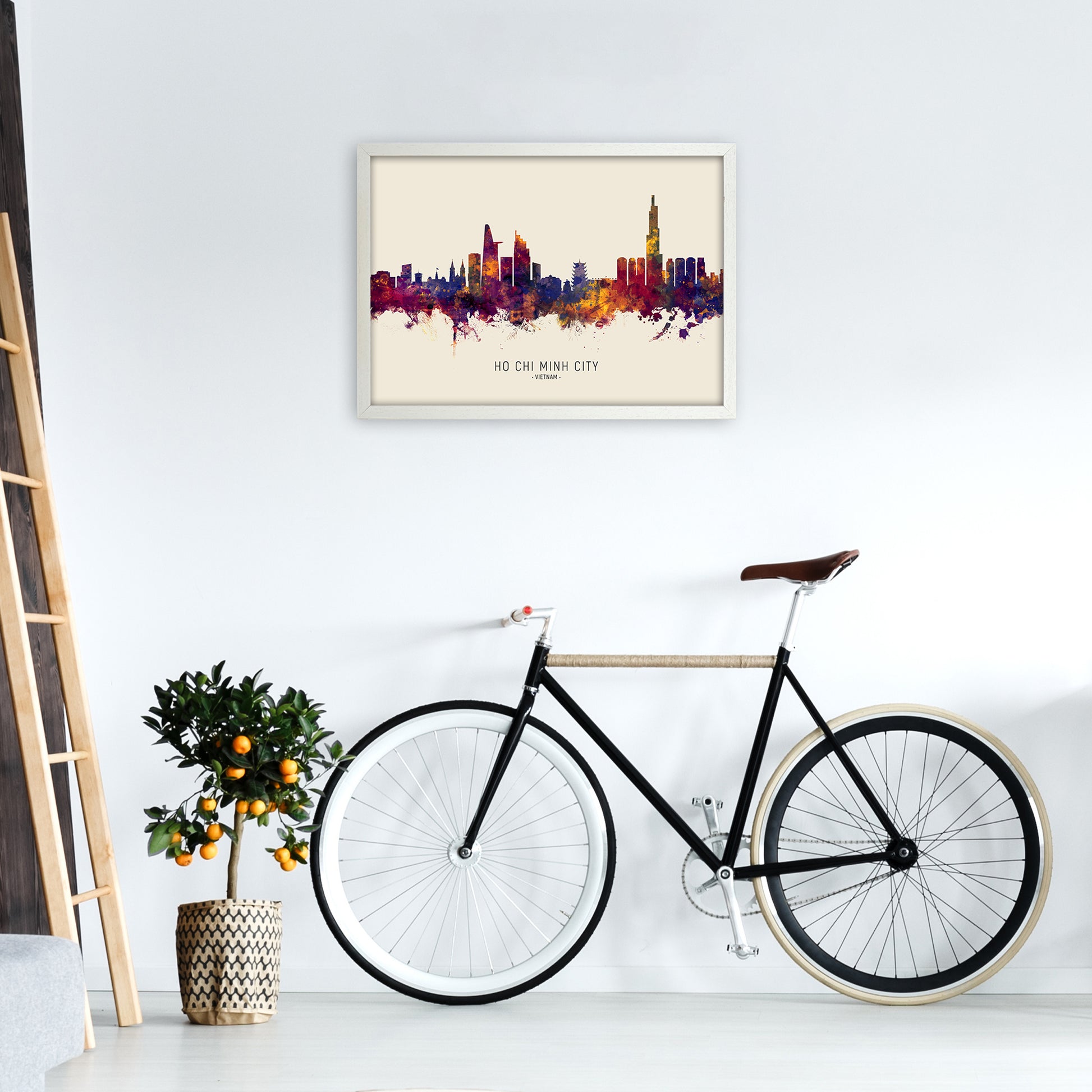 Ho Chi Minh City Vietnam Skyline Autumn City Name Art Print by Michael Tompsett A2 Oak Frame