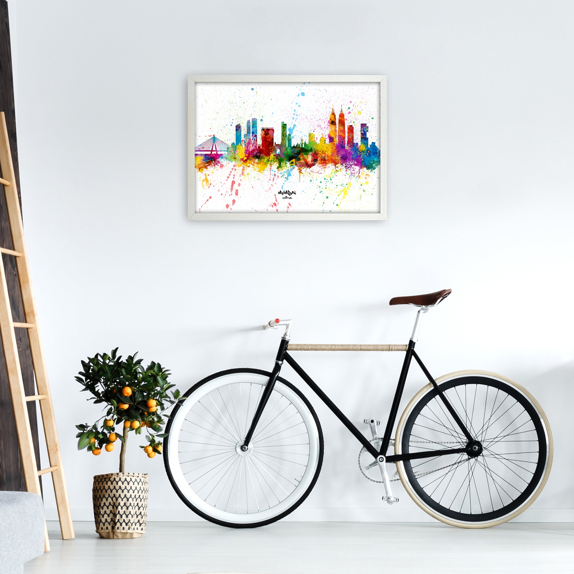 Mumbai India Skyline Splash Art Print by Michael Tompsett A2 Oak Frame