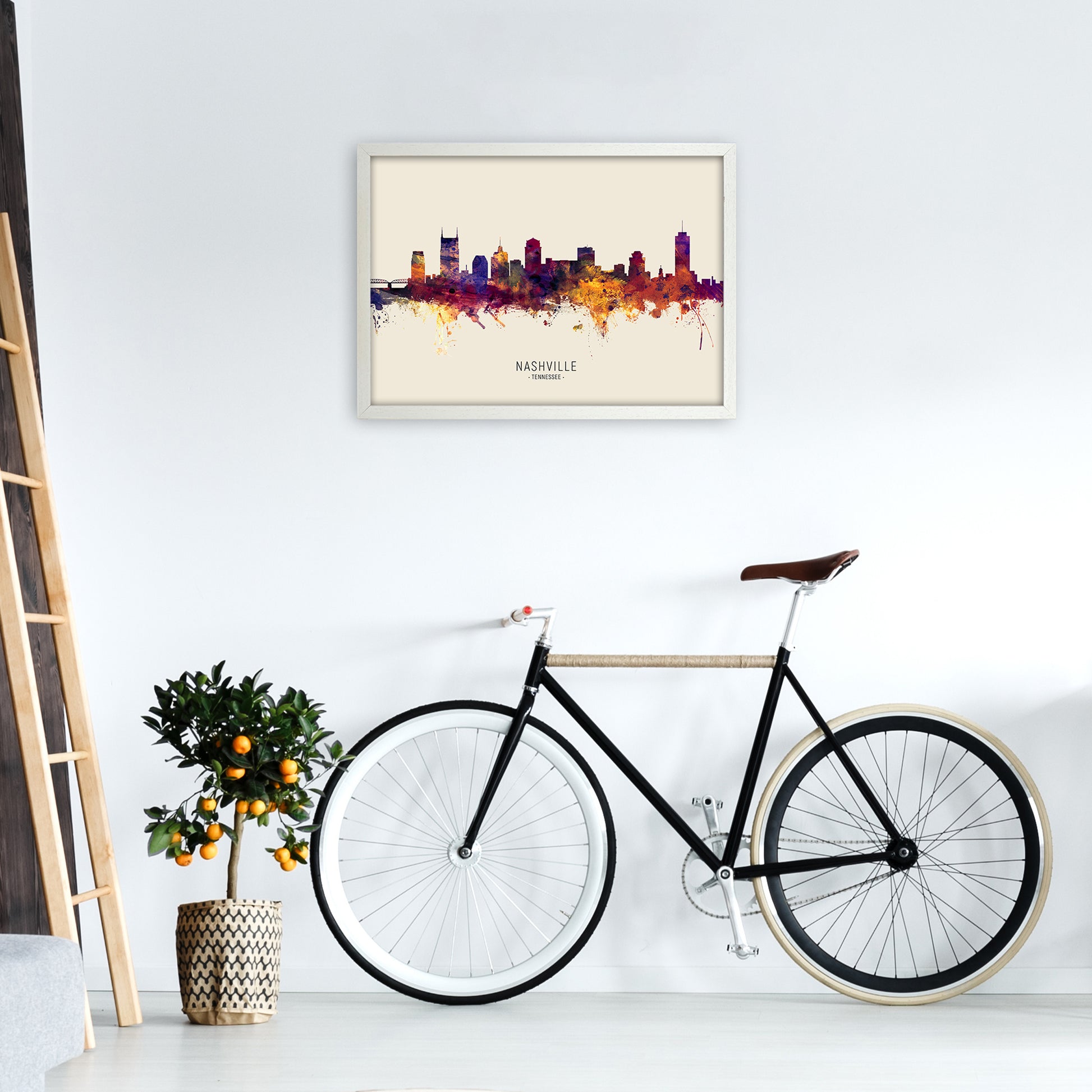Nashville Tennessee Skyline Autumn City Name Art Print by Michael Tompsett A2 Oak Frame