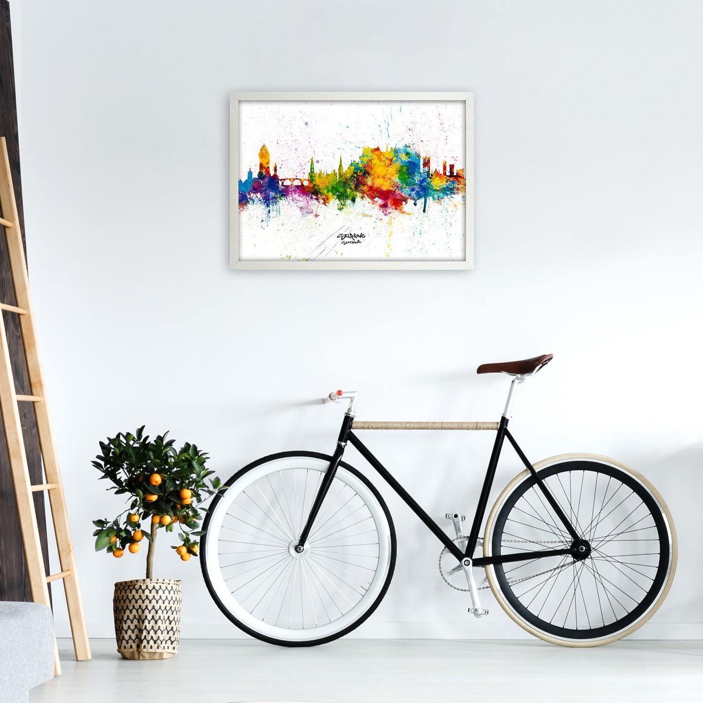Stirling Scotland Skyline Splash Art Print by Michael Tompsett A2 Oak Frame