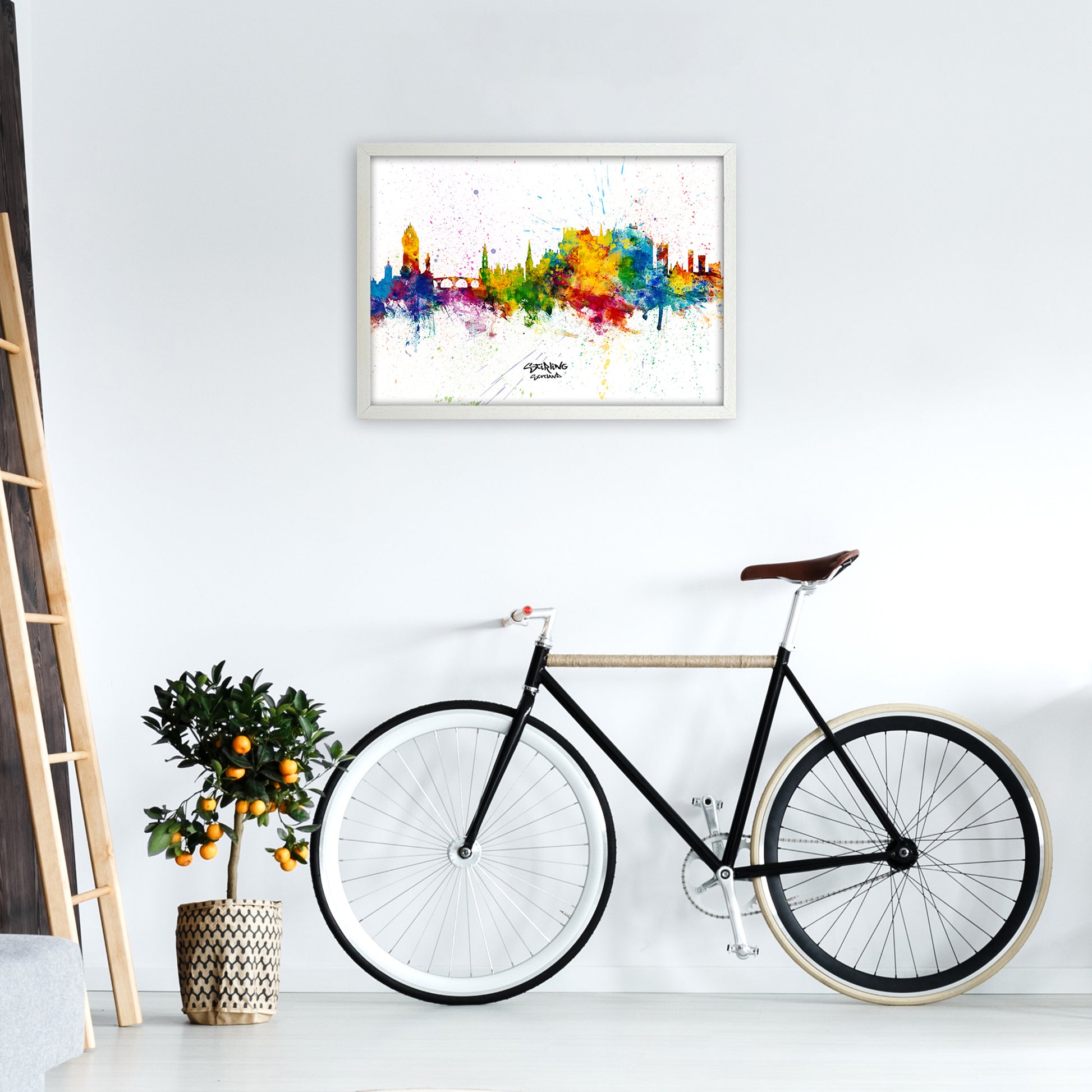 Stirling Scotland Skyline Splash Art Print by Michael Tompsett A2 Oak Frame