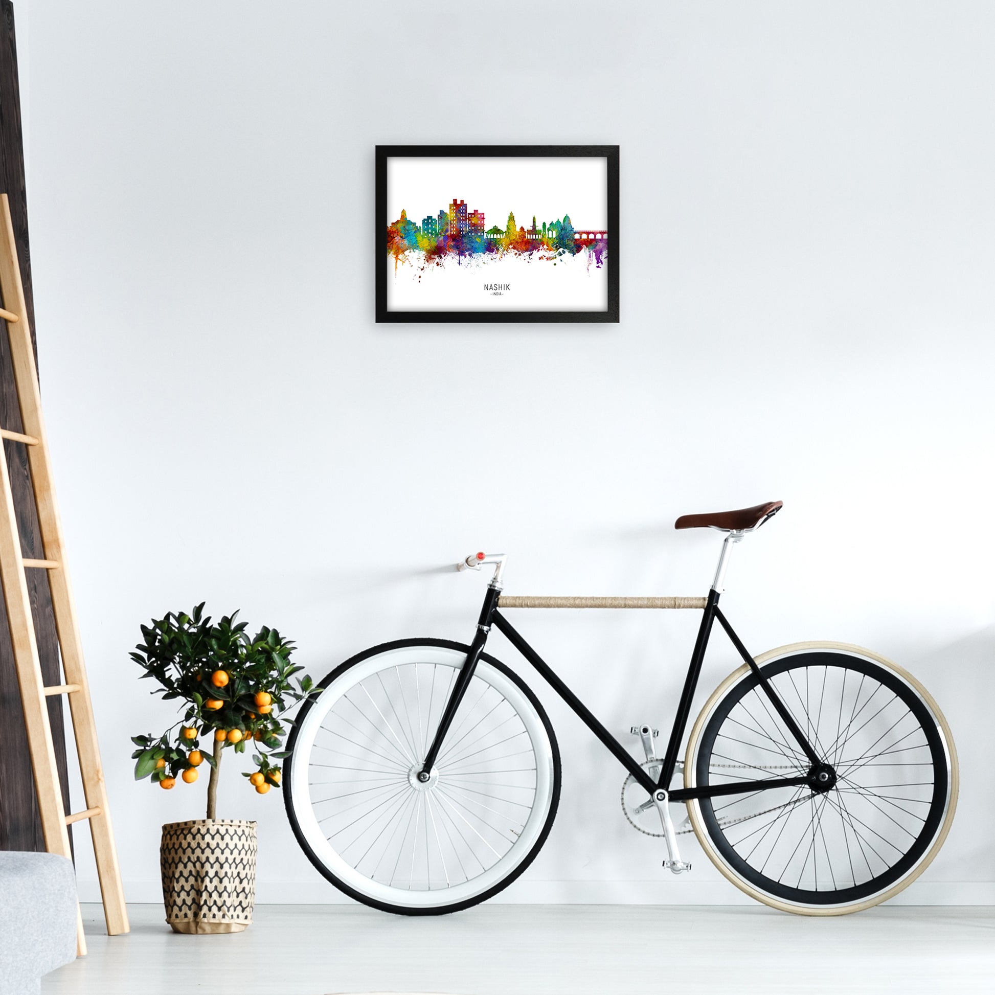 Nashik India Skyline  Art Print by Michael Tompsett A3 White Frame