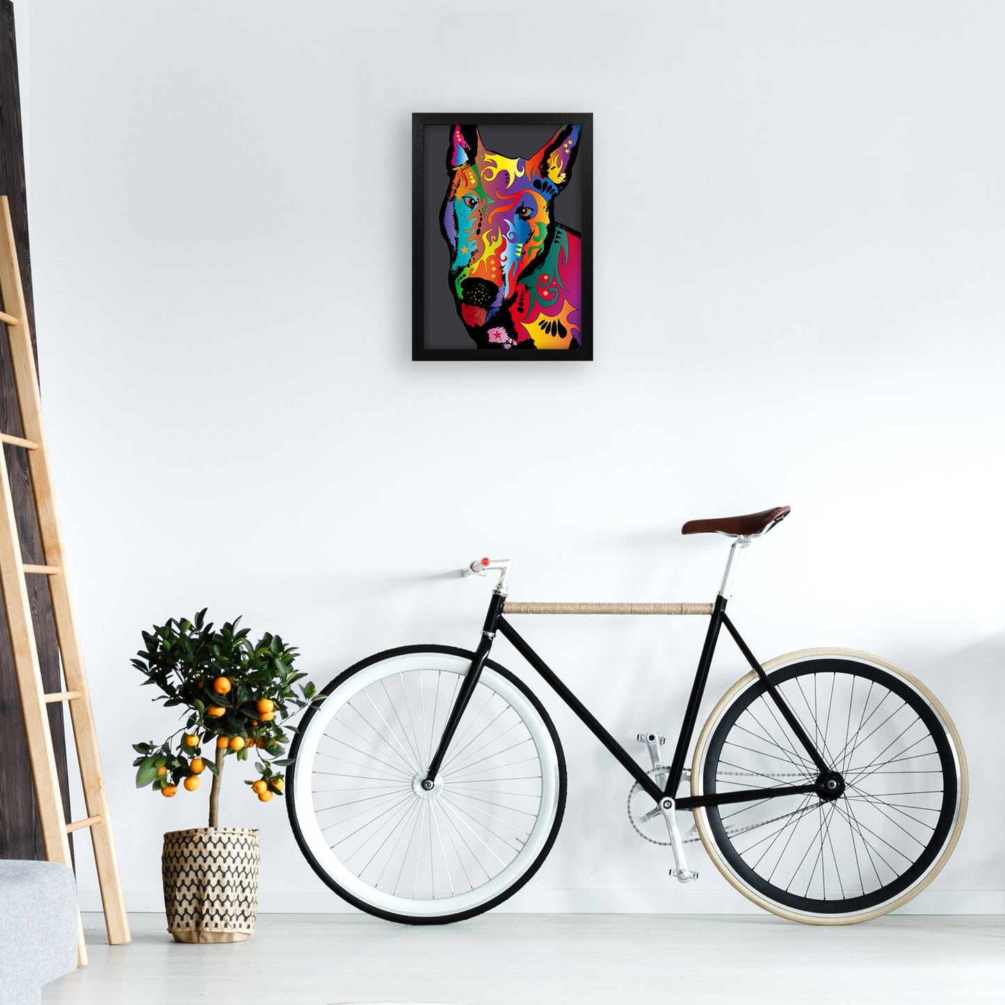 English Bull Terrier Dog Art Print by Michael Tompsett A3 White Frame