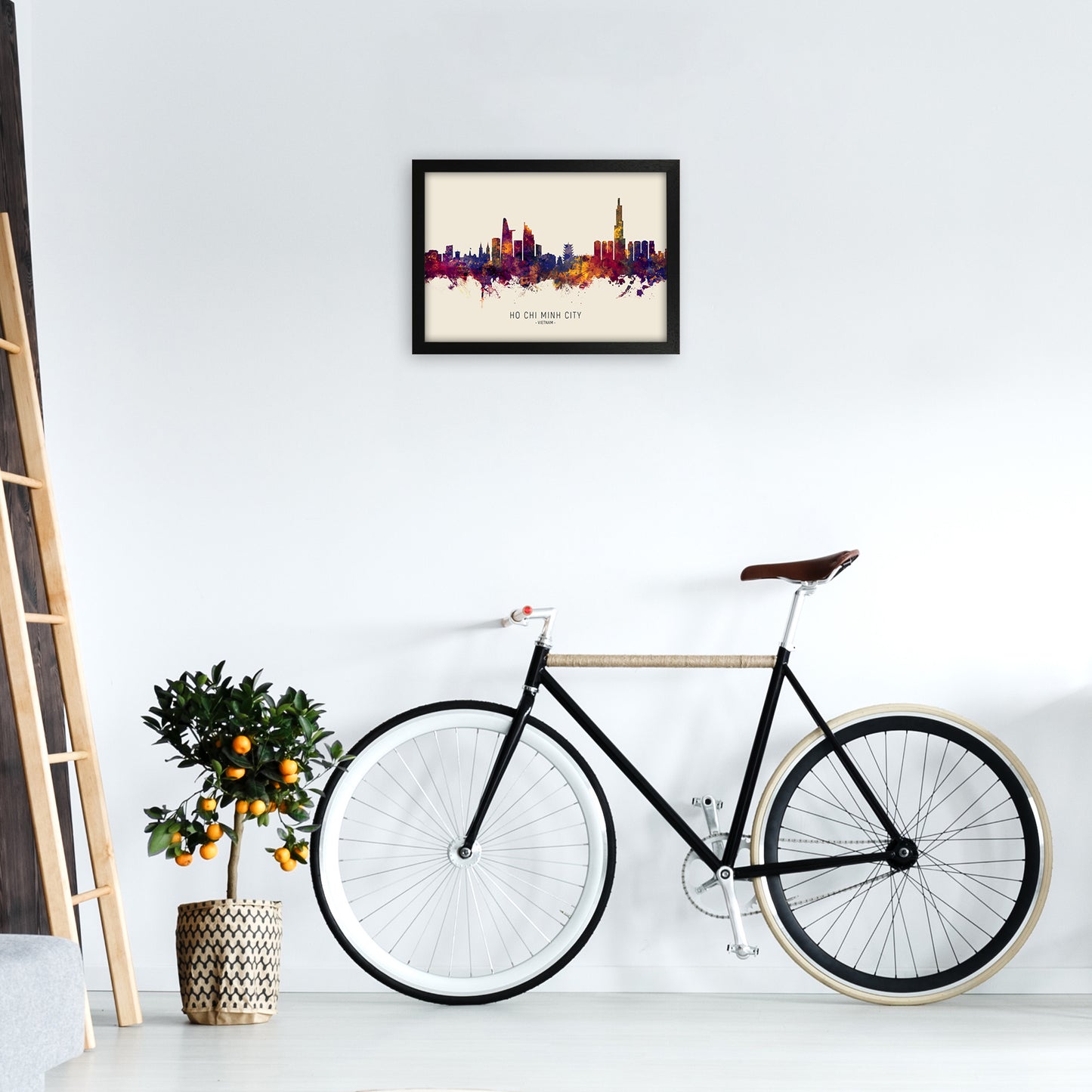 Ho Chi Minh City Vietnam Skyline Autumn City Name Art Print by Michael Tompsett A3 White Frame