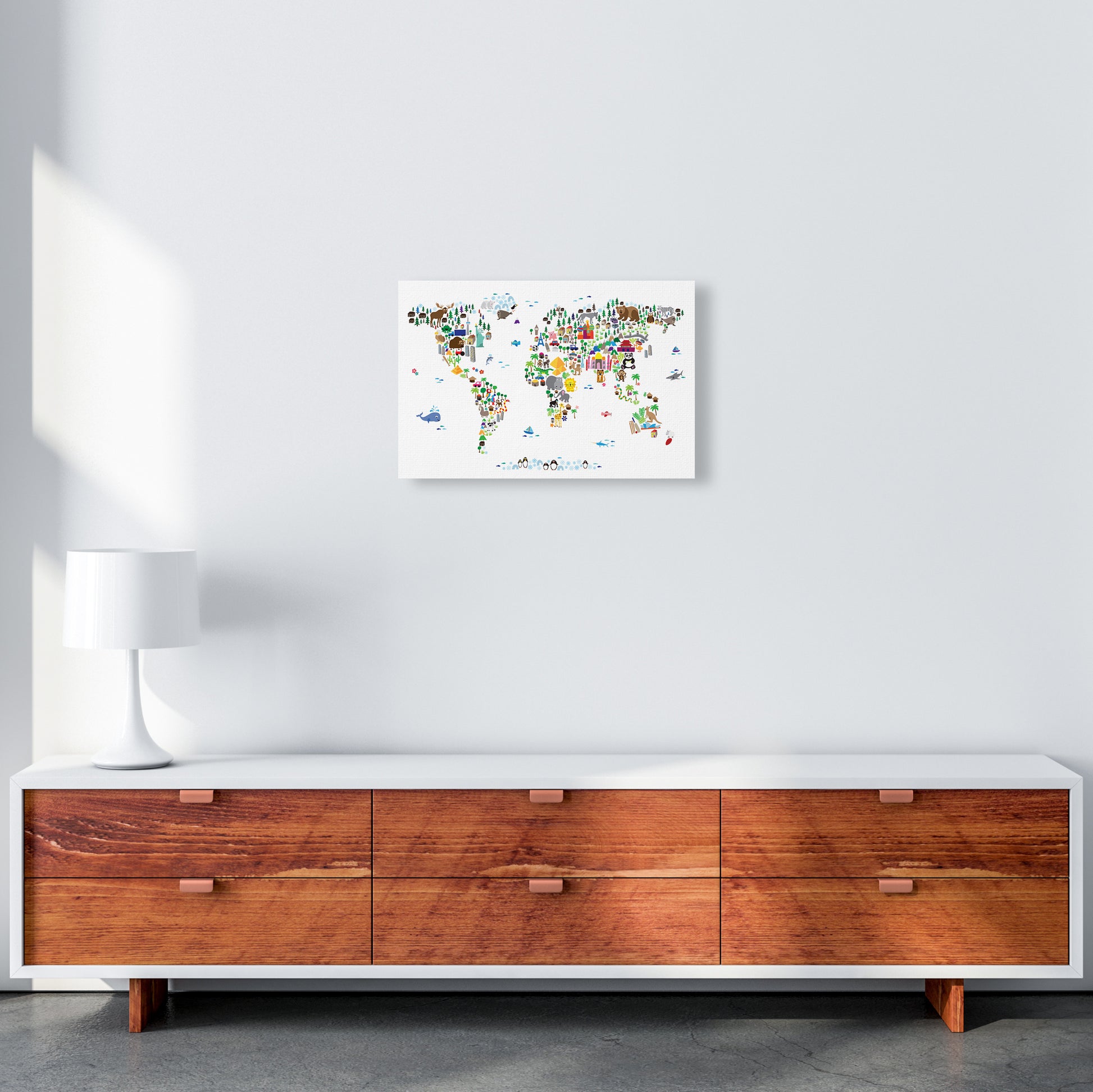 Animal Map of the World Nursery Art Print by Michael Tompsett A3 Canvas