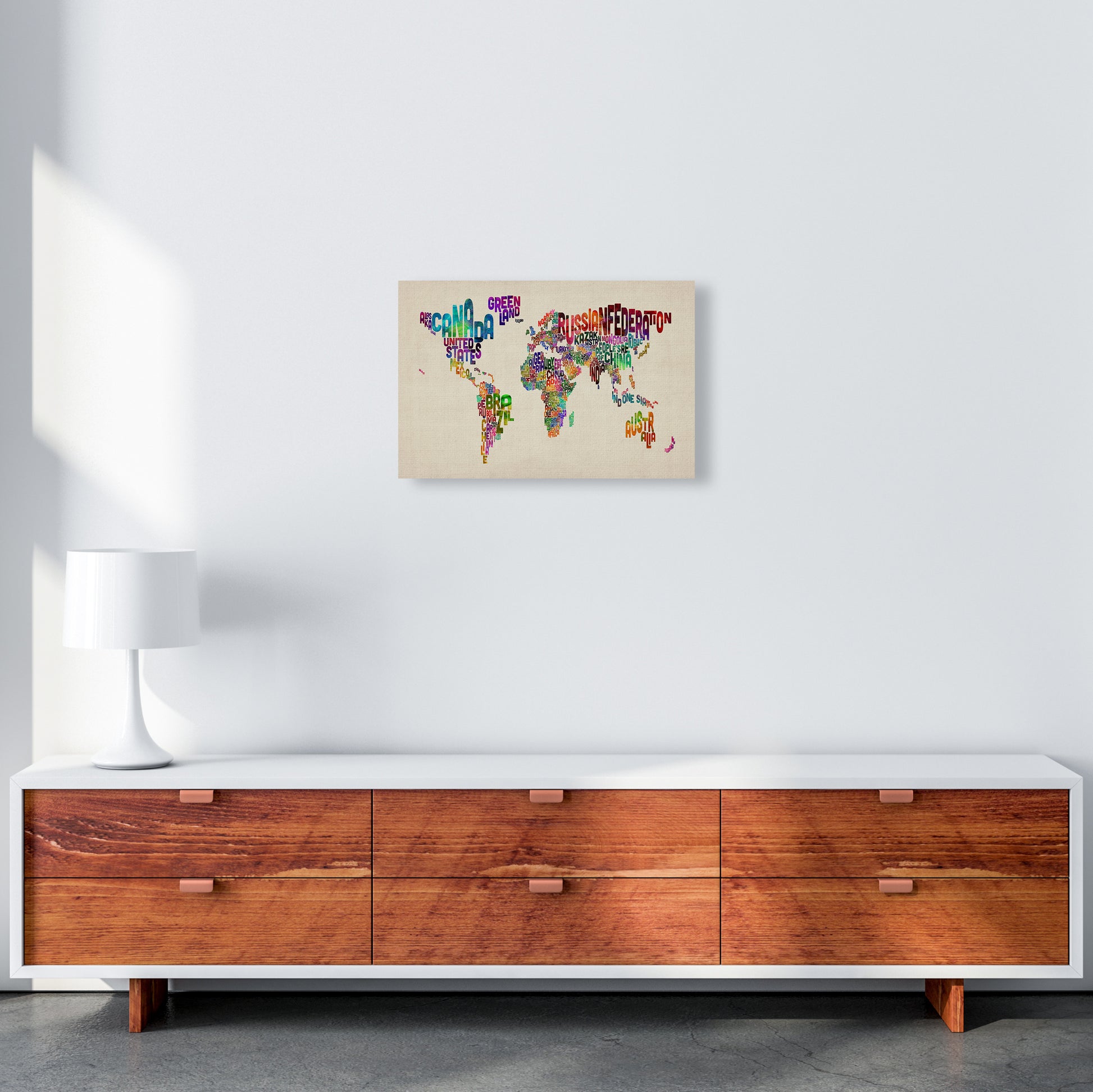 Text Map of the World Art Print by Michael Tompsett A3 Canvas