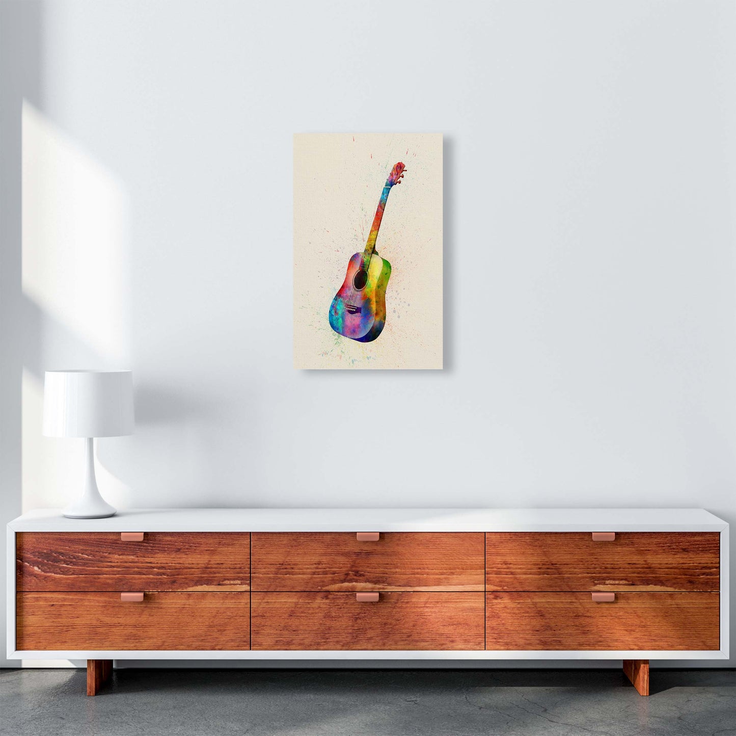 Acoustic Guitar Watercolour Multi-Colour by Michael Tompsett A3 Canvas
