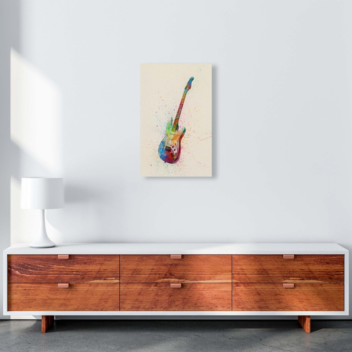 Electric Guitar Watercolour Multi-Colour by Michael Tompsett A3 Canvas