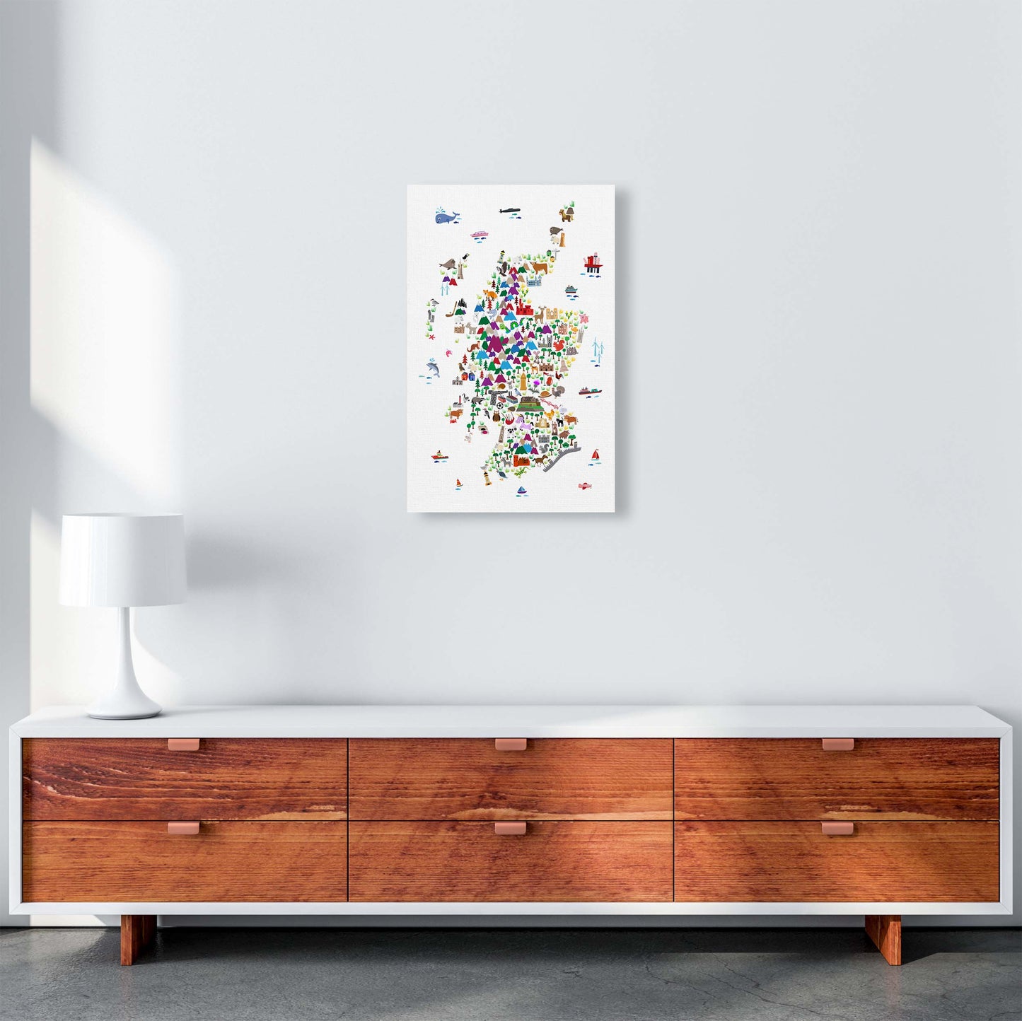Animal Map of Scotland Nursery Print by Michael Tompsett A3 Canvas