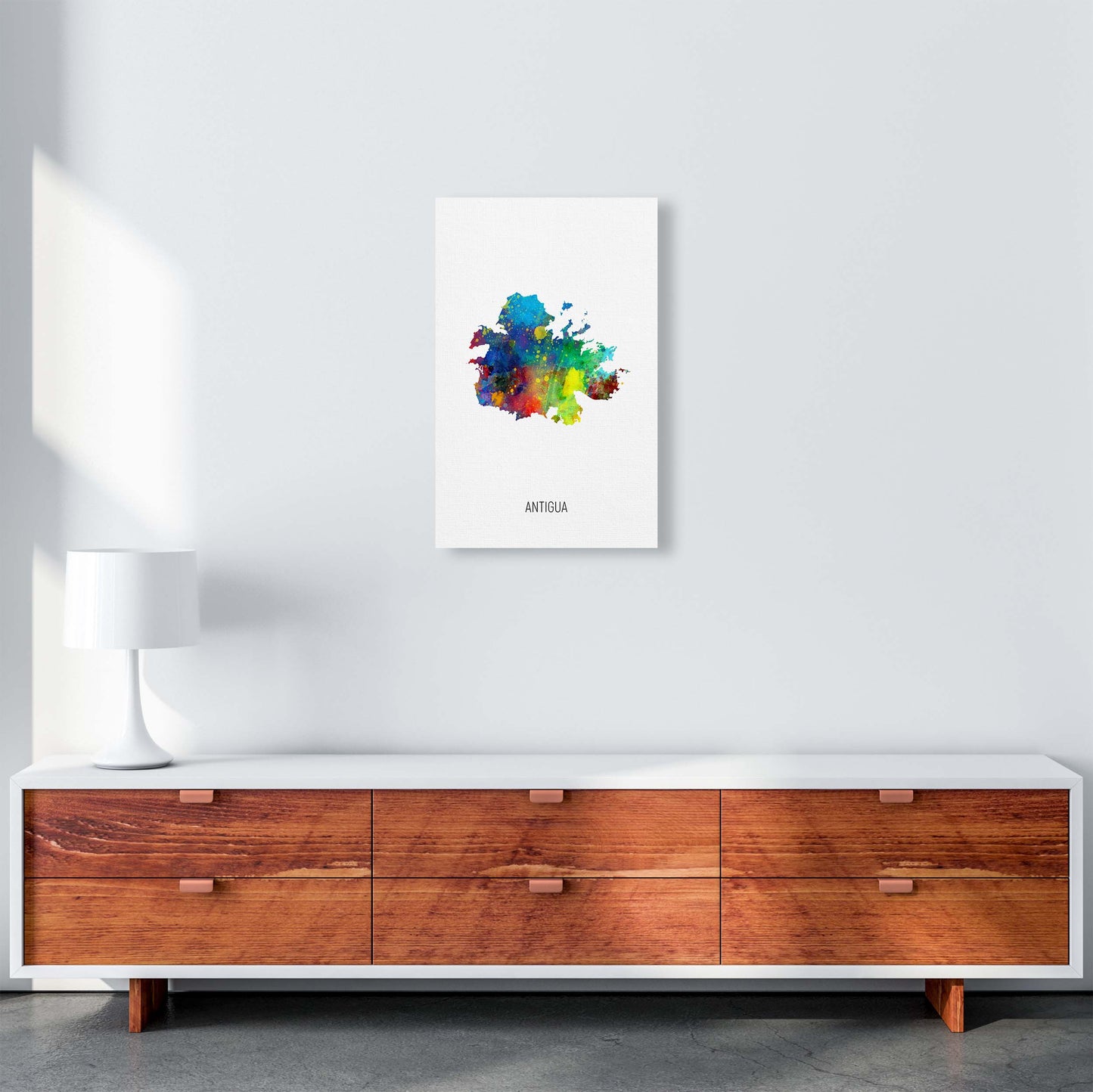 Antigua Watercolour Map Art Print by Michael Tompsett A3 Canvas