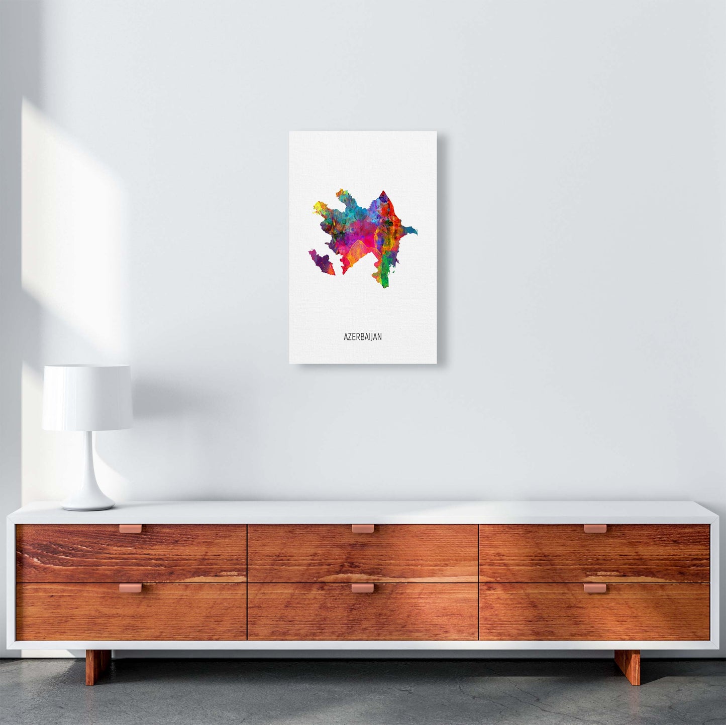Azerbaijan Watercolour Map Art Print by Michael Tompsett A3 Canvas