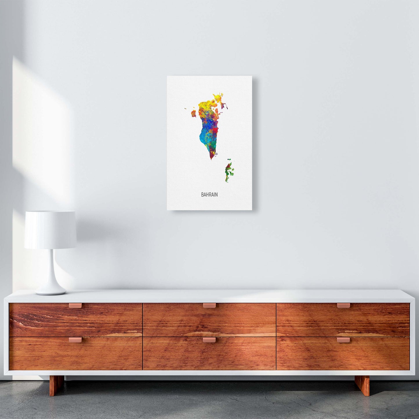 Bahrain Watercolour Map Art Print by Michael Tompsett A3 Canvas