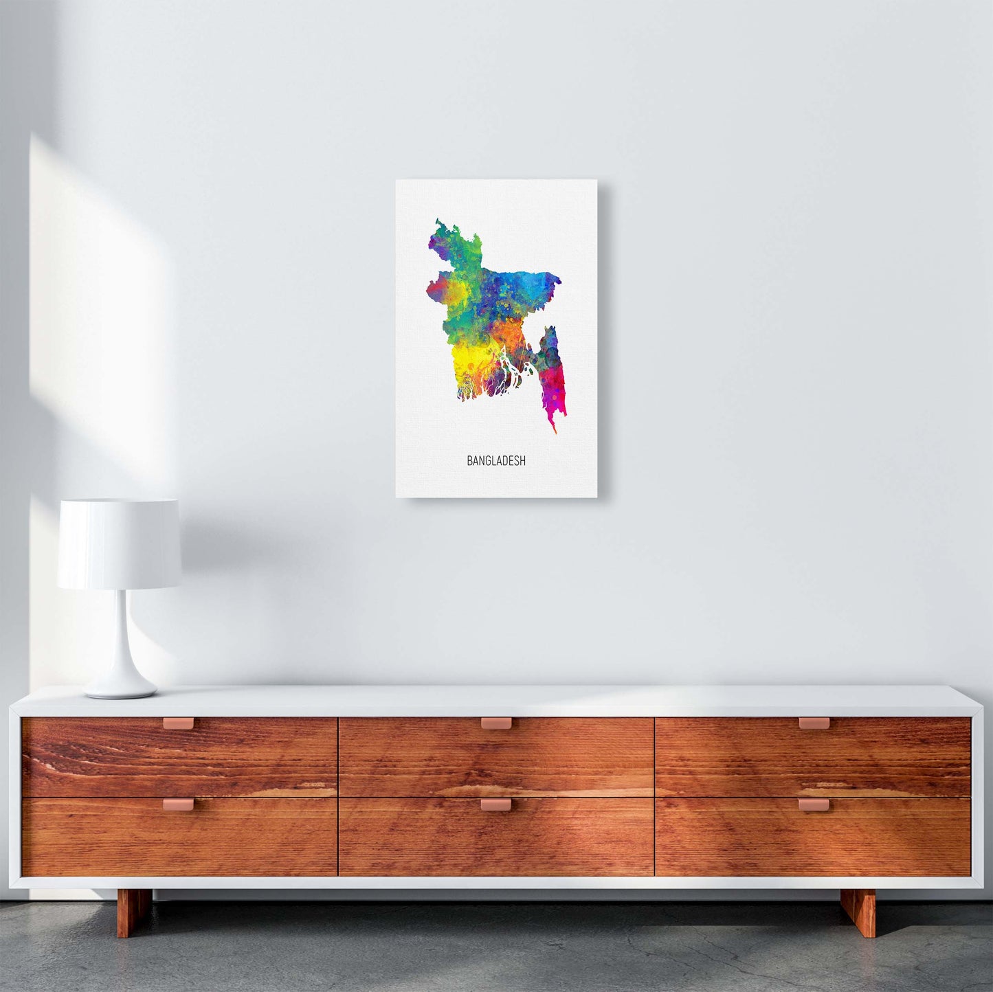 Bangladesh Watercolour Map Art Print by Michael Tompsett A3 Canvas