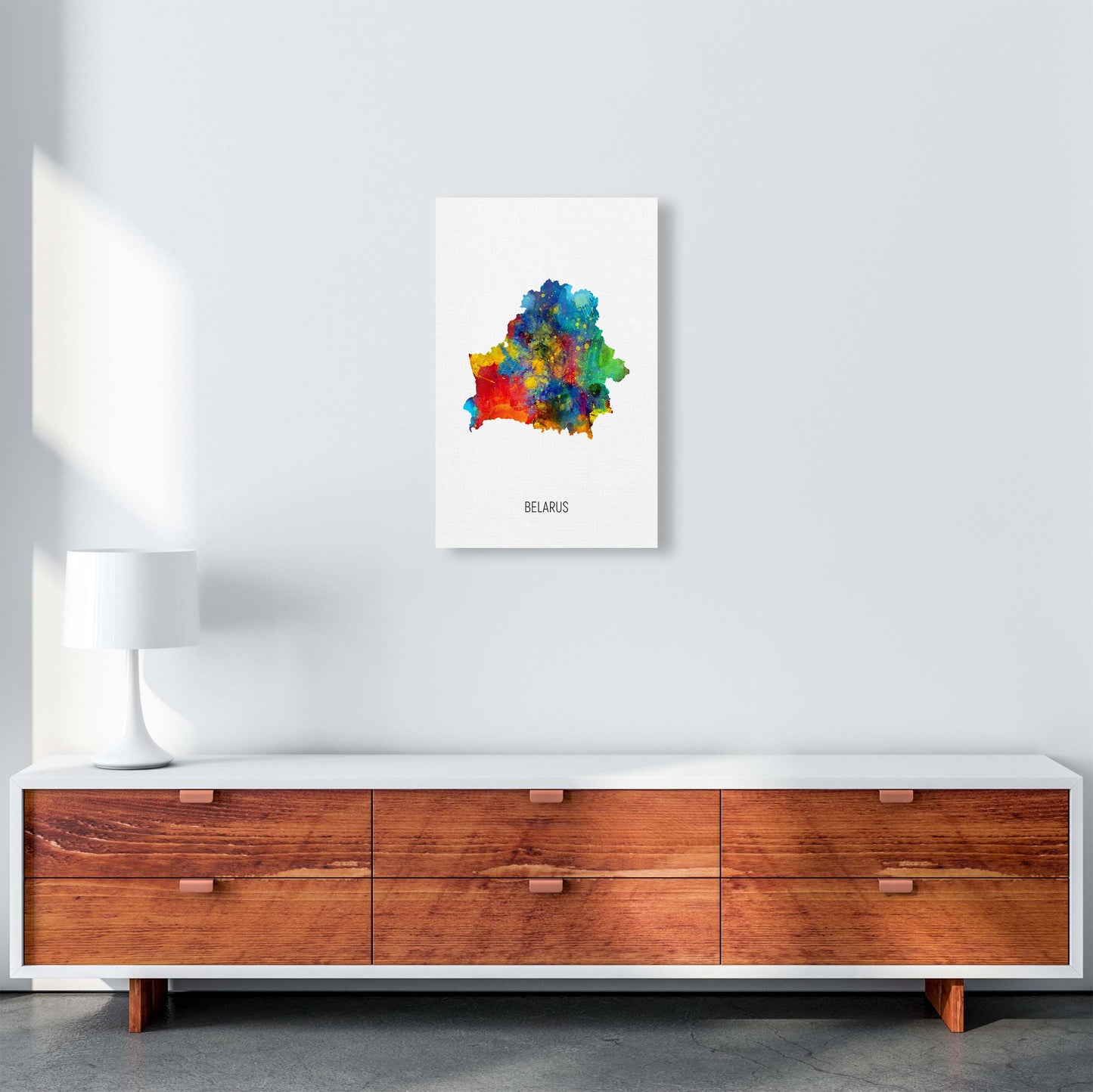 Belarus Watercolour Map Art Print by Michael Tompsett A3 Canvas
