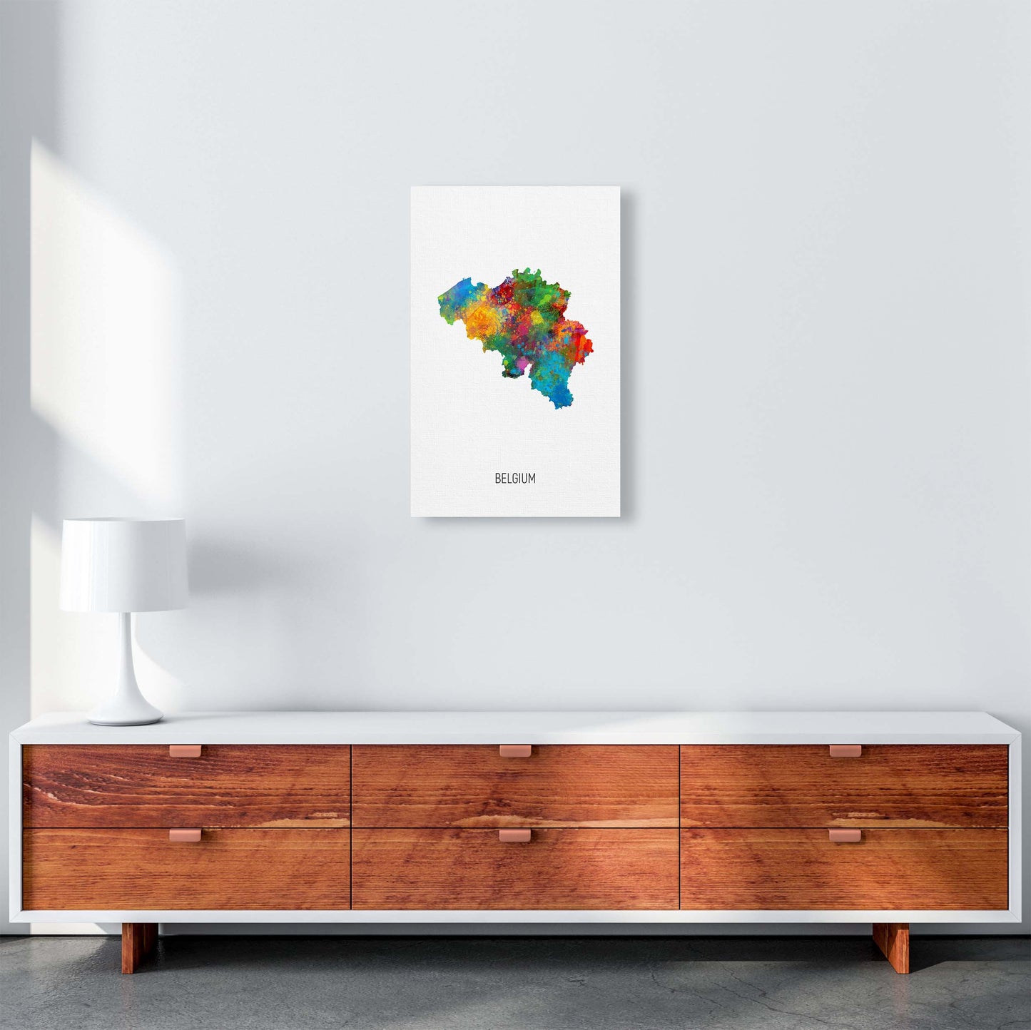 Belgium Watercolour Map Art Print by Michael Tompsett A3 Canvas