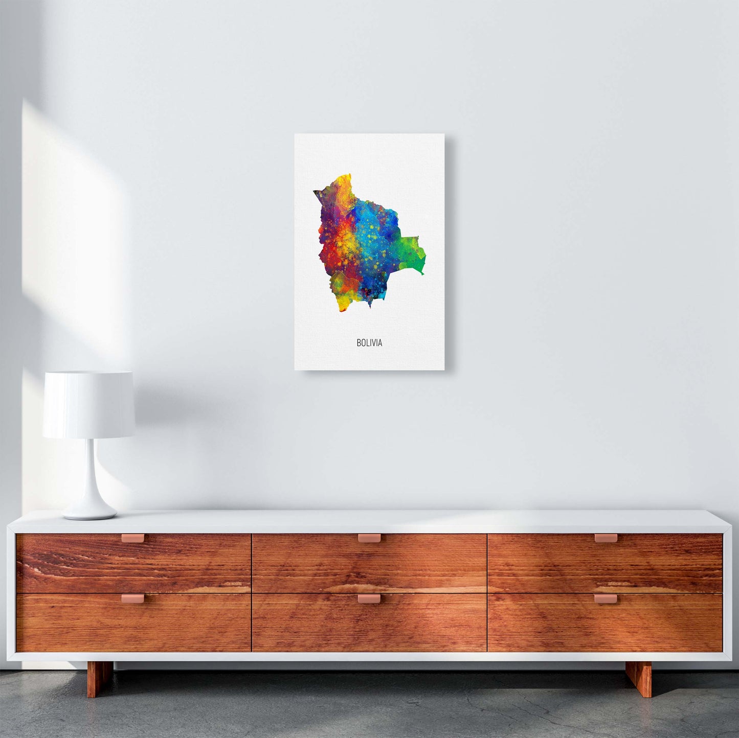 Bolivia Watercolour Map Art Print by Michael Tompsett A3 Canvas
