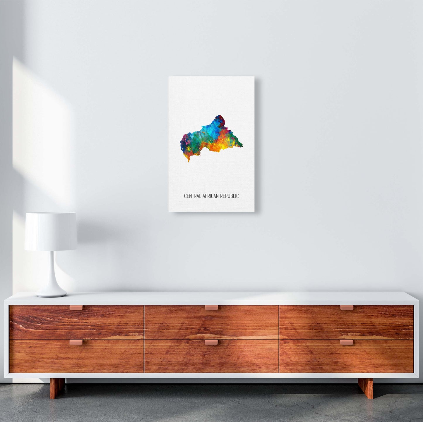 Central African Republic Watercolour Map by Michael Tompsett A3 Canvas