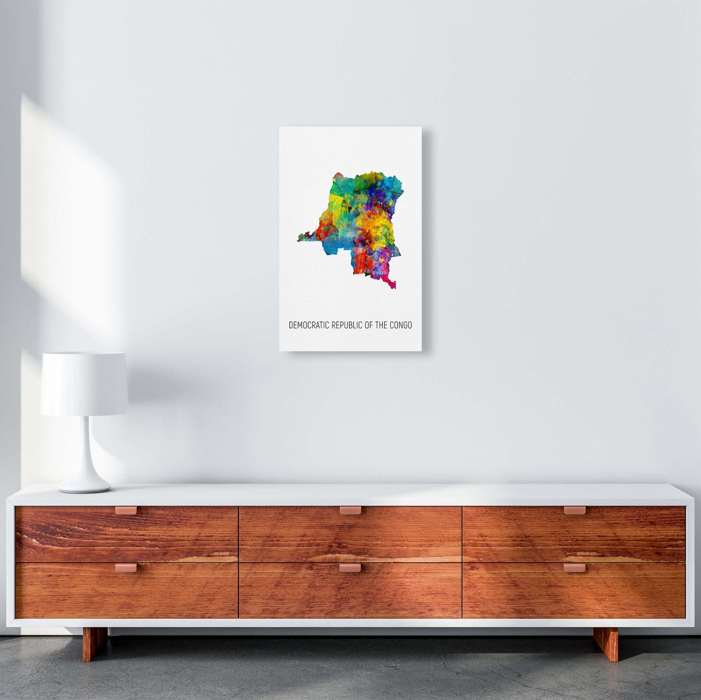 Democratic Republic Of The Congo Watercolour Map by Michael Tompsett A3 Canvas