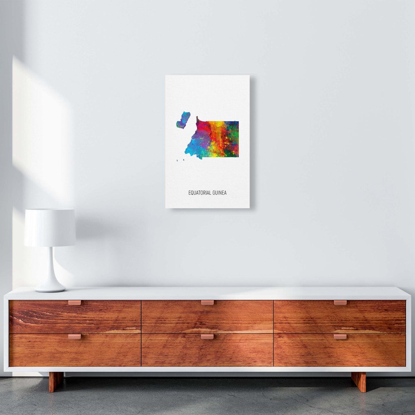 Equatorial Guinea Watercolour Map Print by Michael Tompsett A3 Canvas