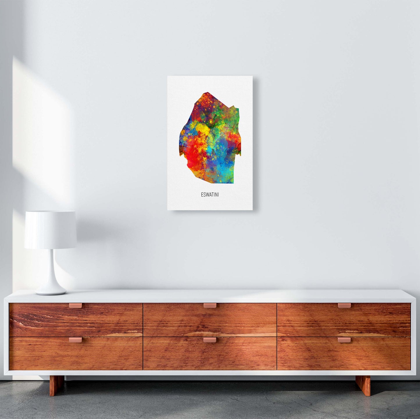 Eswatini Watercolour Map Art Print by Michael Tompsett A3 Canvas